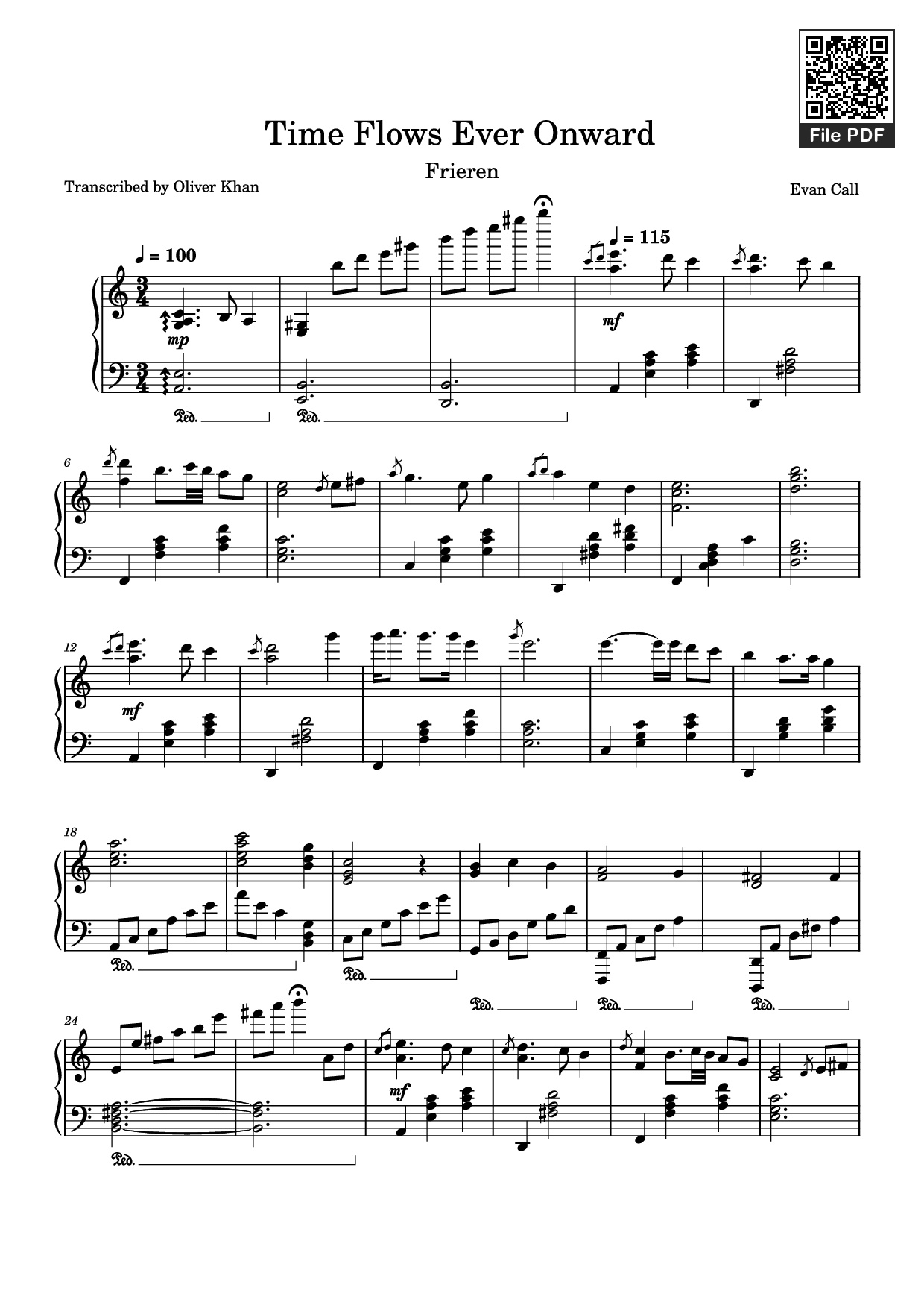 Sheet PDF of Time Flows Ever Onward Piano
