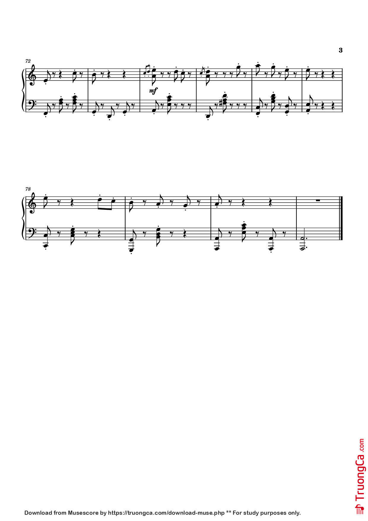 Page 3 of Sheet music PDF Piano Time Flows Ever Onward Piano - Evan Call