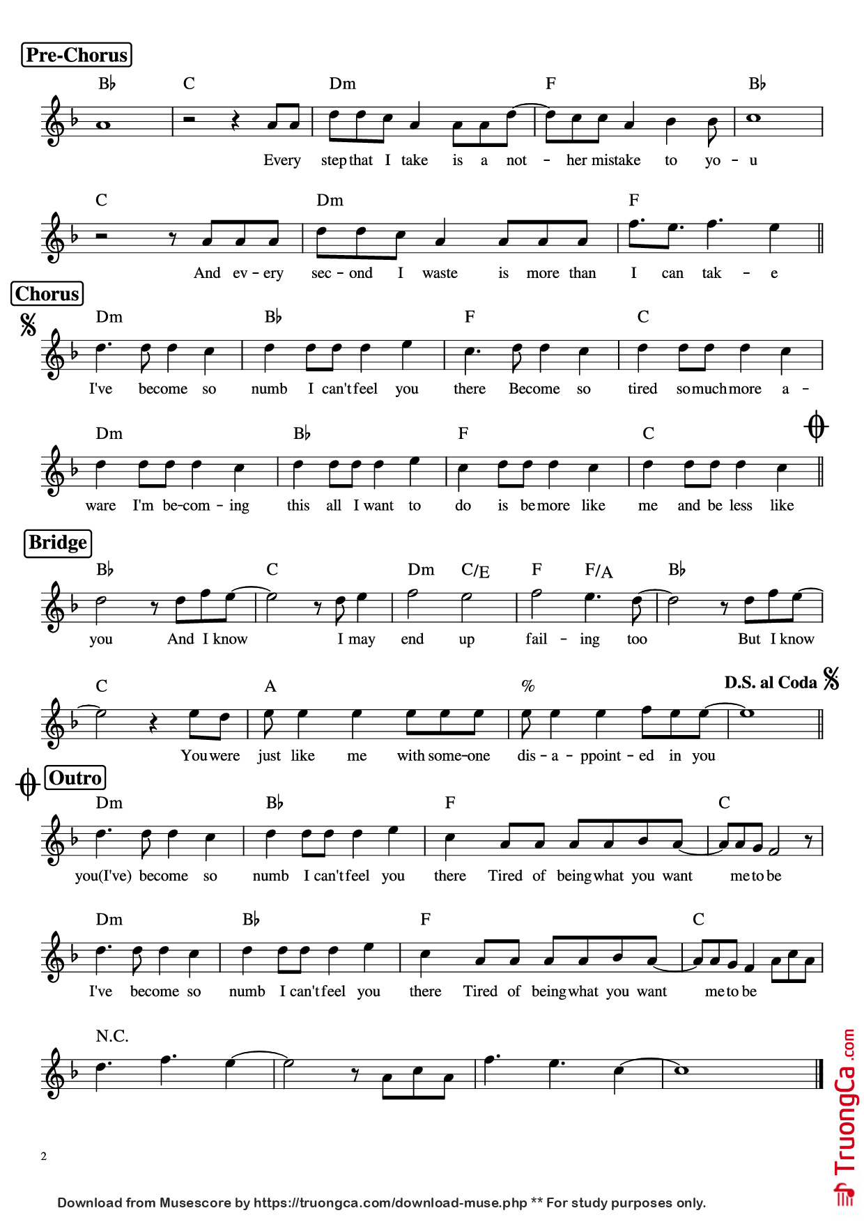 Page 2 of Sheet music PDF Piano Numb Piano - Linkin Park