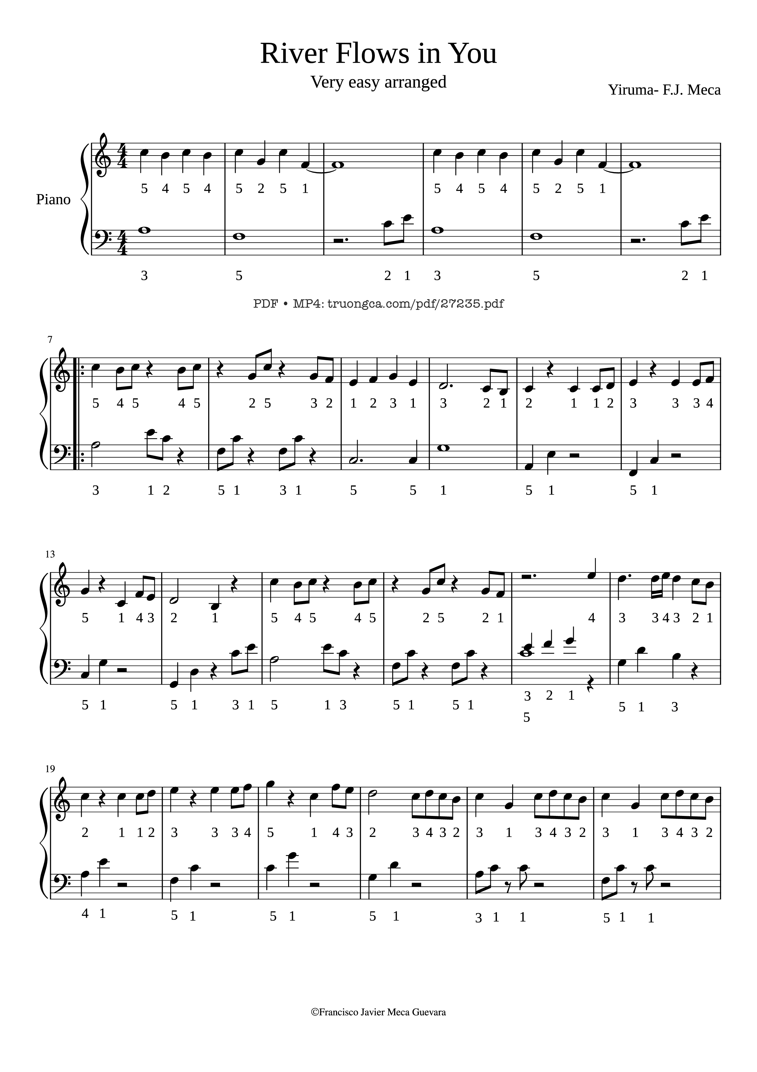 Page 1 of Sheet music PDF Piano River Flows in You Piano (Very easy) - Yiruma- F.J. Meca
