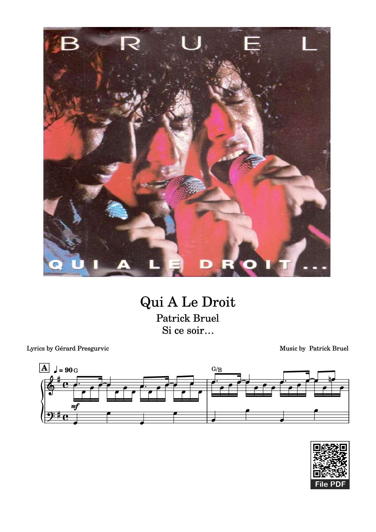 Page 1 of Sheet music PDF Piano Qui a le droit Piano - Patrick Bruel