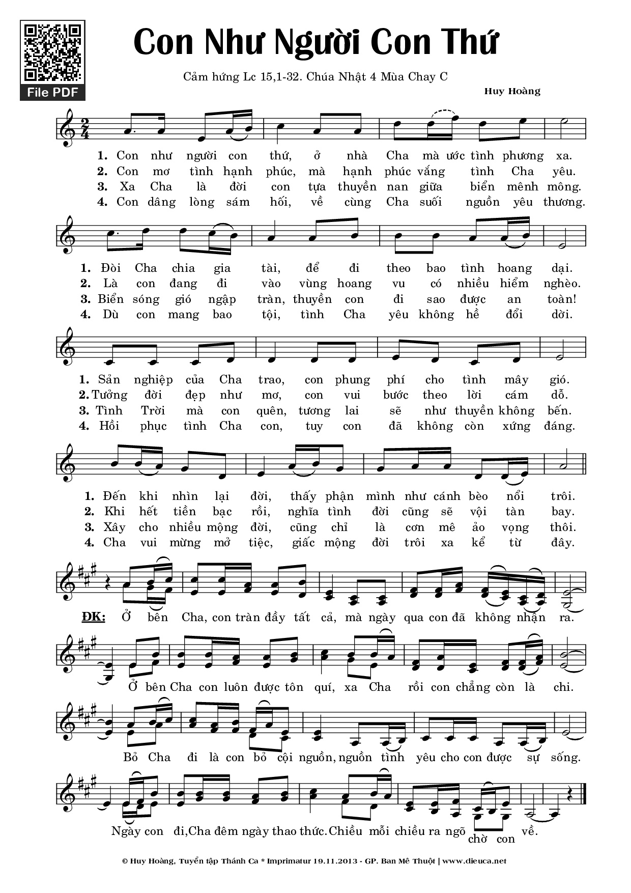 Sheet PDF of Con Như Người Con Thứ