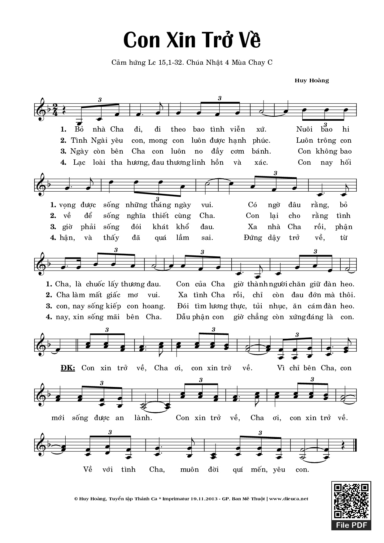 Sheet PDF of Con Xin Trở Về