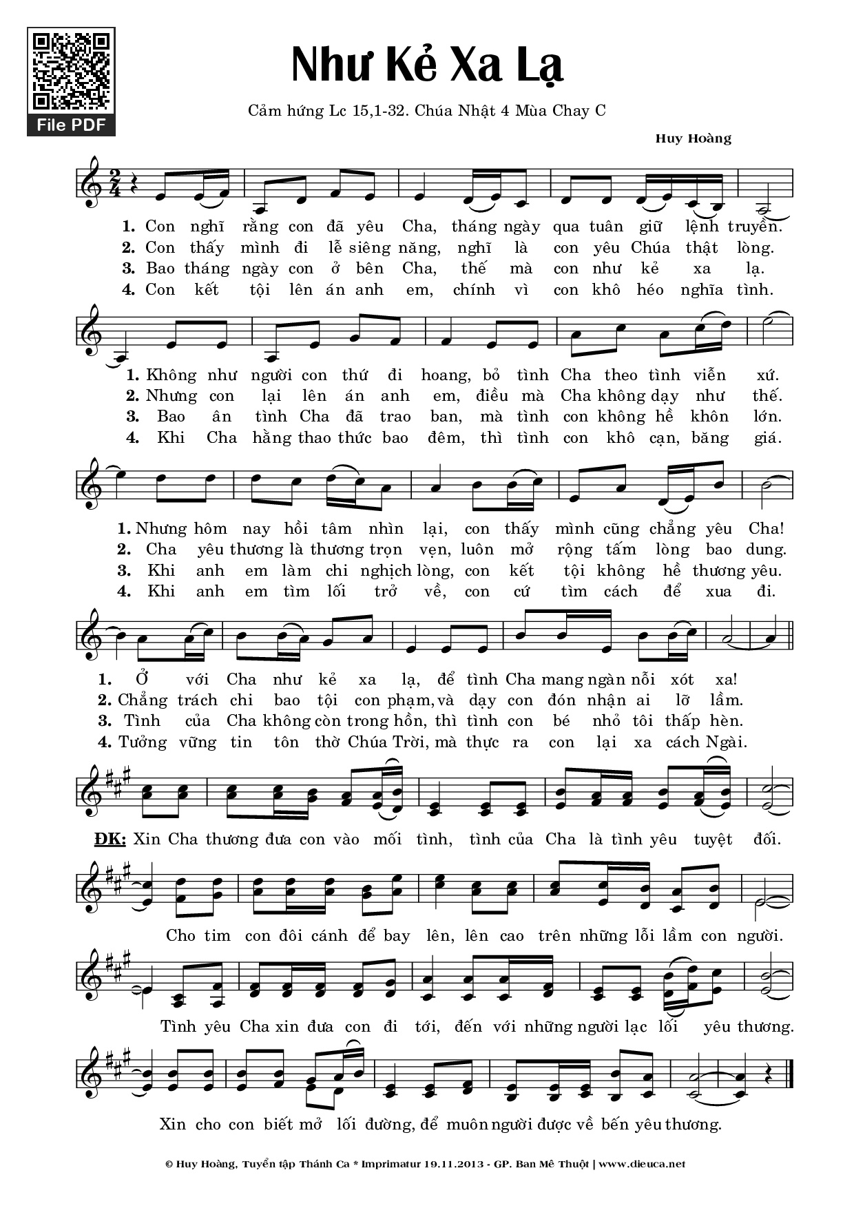 Page 1 of Sheet music PDF Như Kẻ Xa Lạ - Huy Hoàng