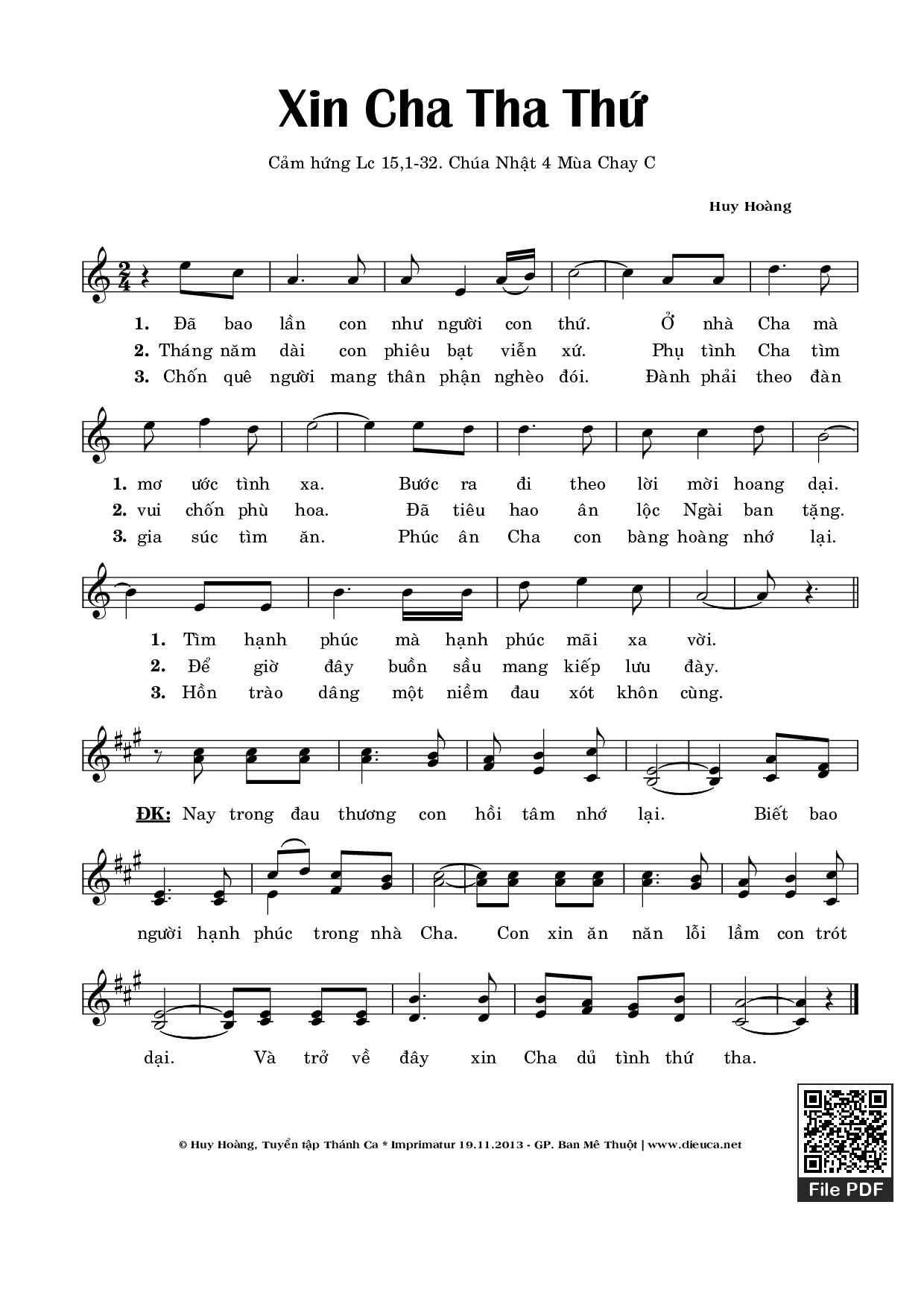 Sheet PDF of Xin Cha Tha Thứ