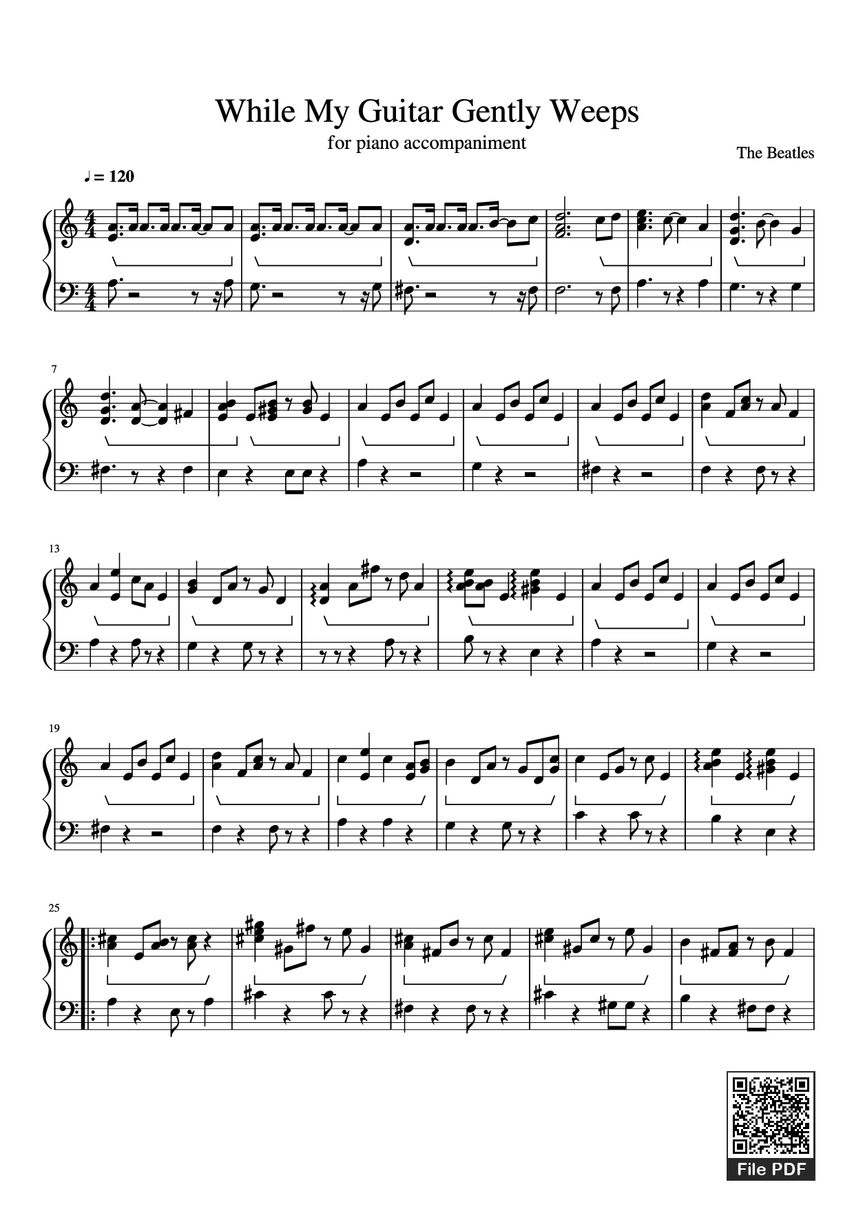 Sheet PDF of While My Guitar Gently Weeps Piano