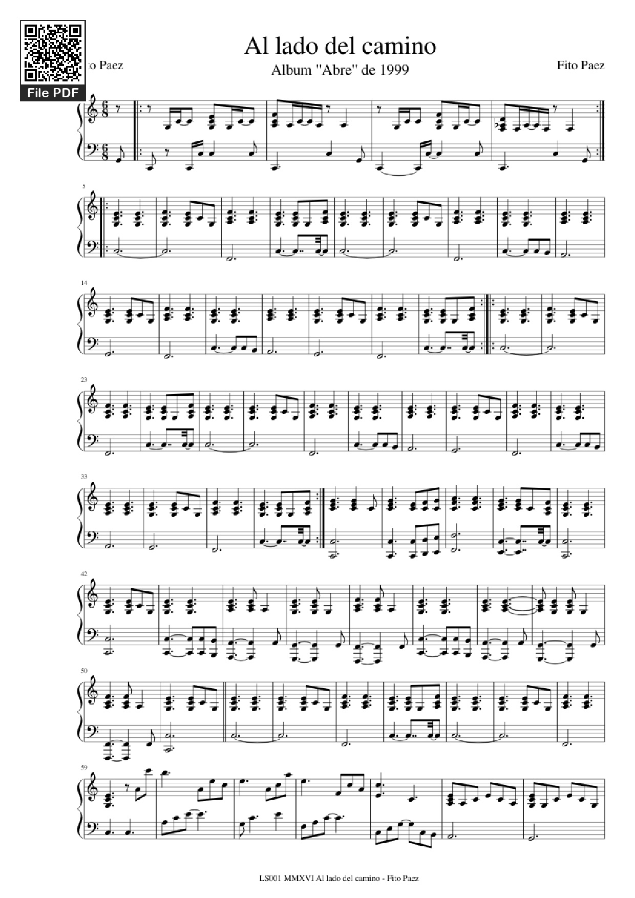 Sheet PDF of Al lado del camino Piano