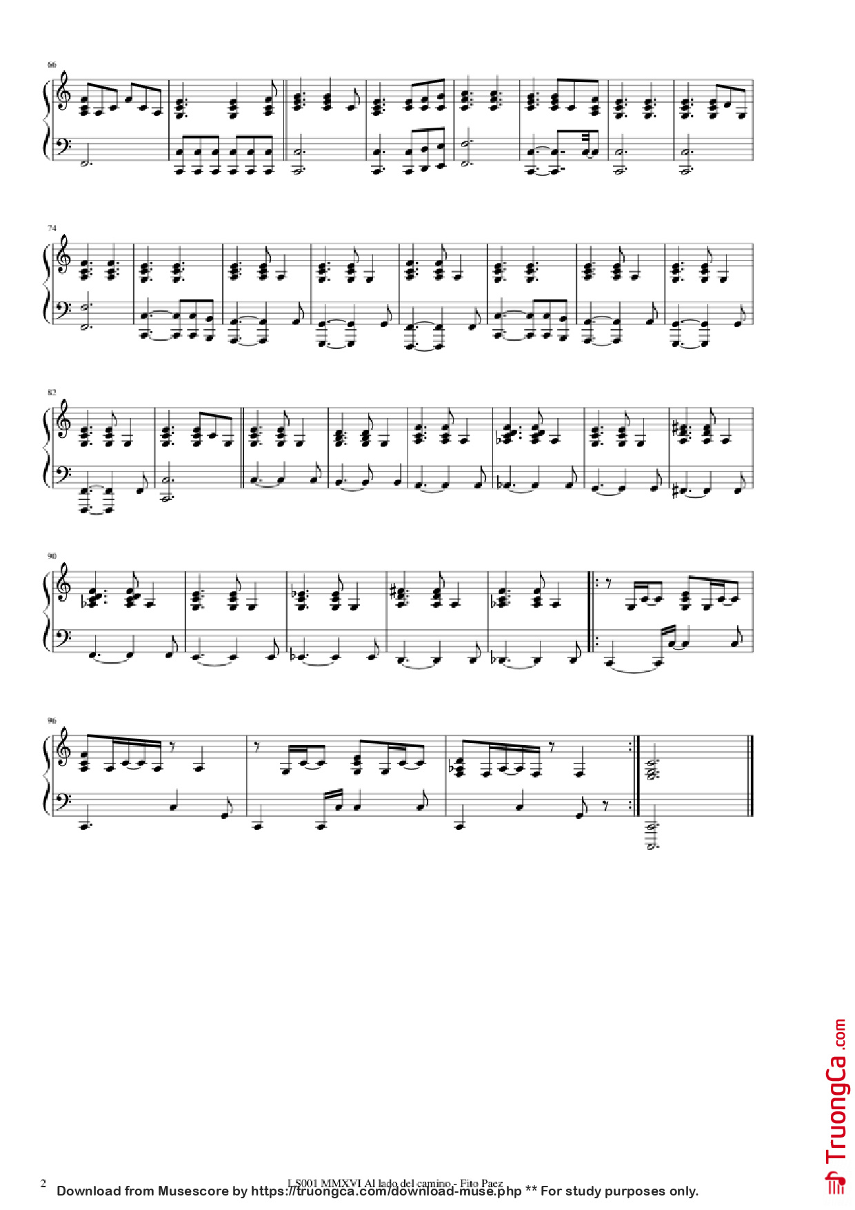 Page 2 of Sheet music PDF Piano Al lado del camino Piano - Fito Paez