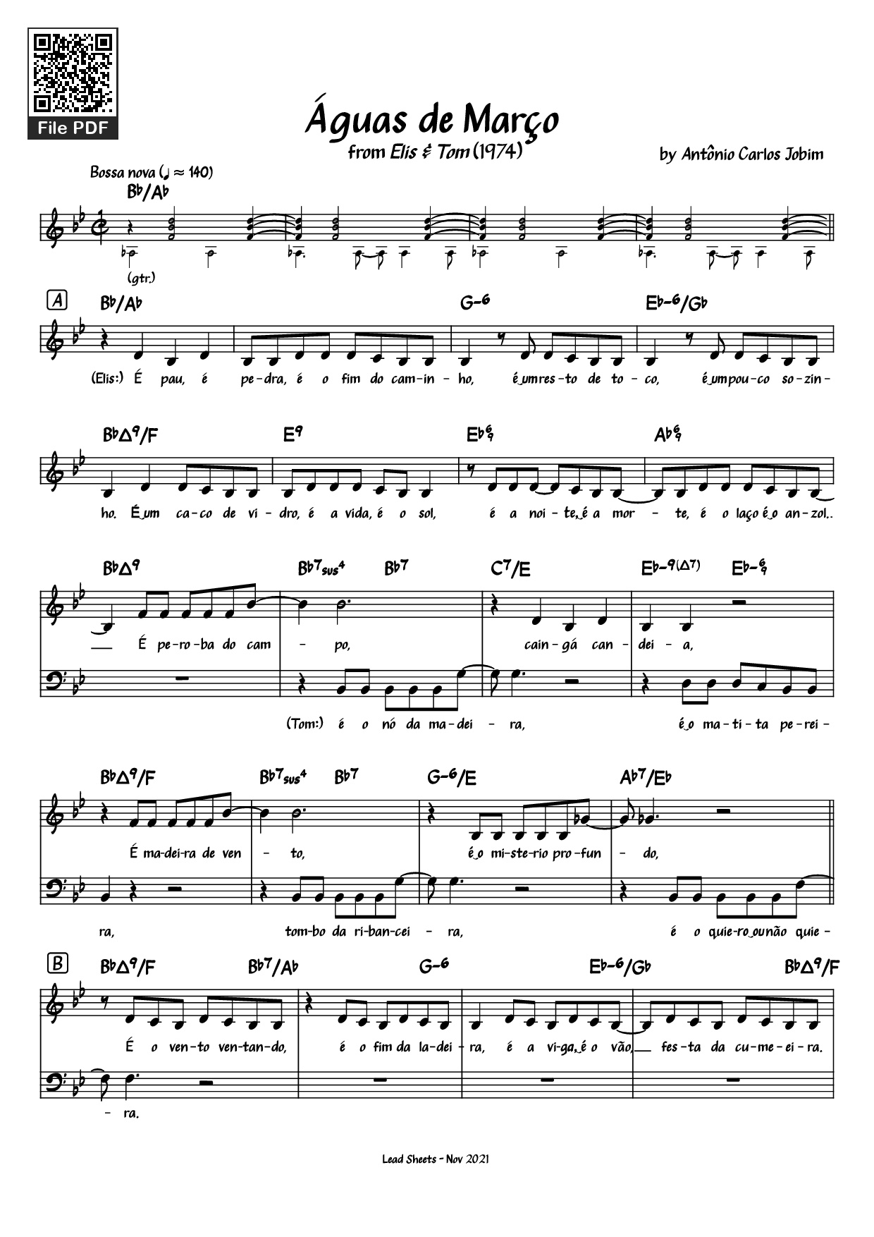 Sheet PDF of Águas de Março Piano