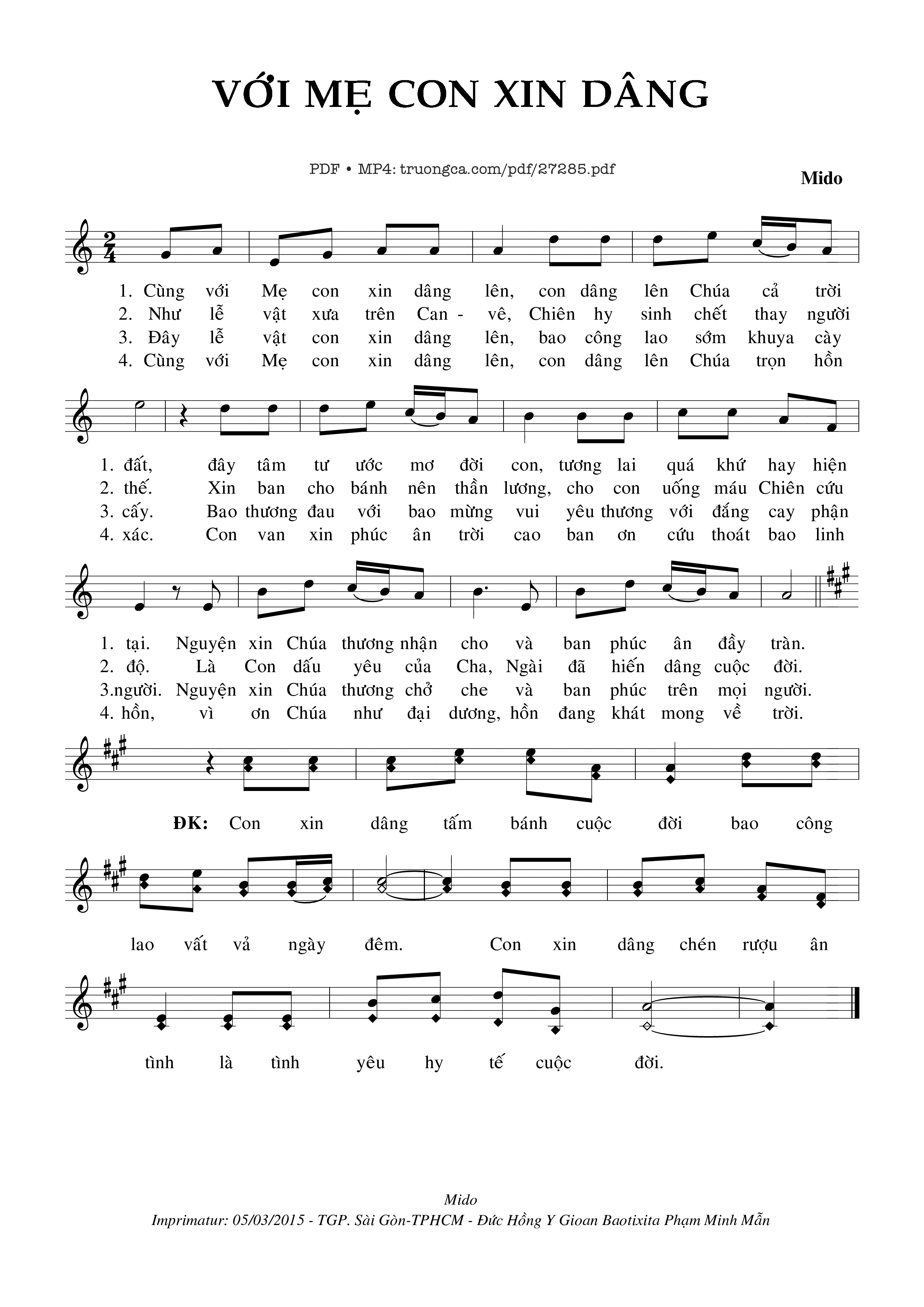 Page 1 of Sheet music PDF Với Mẹ Con Xin Dâng -  Mido