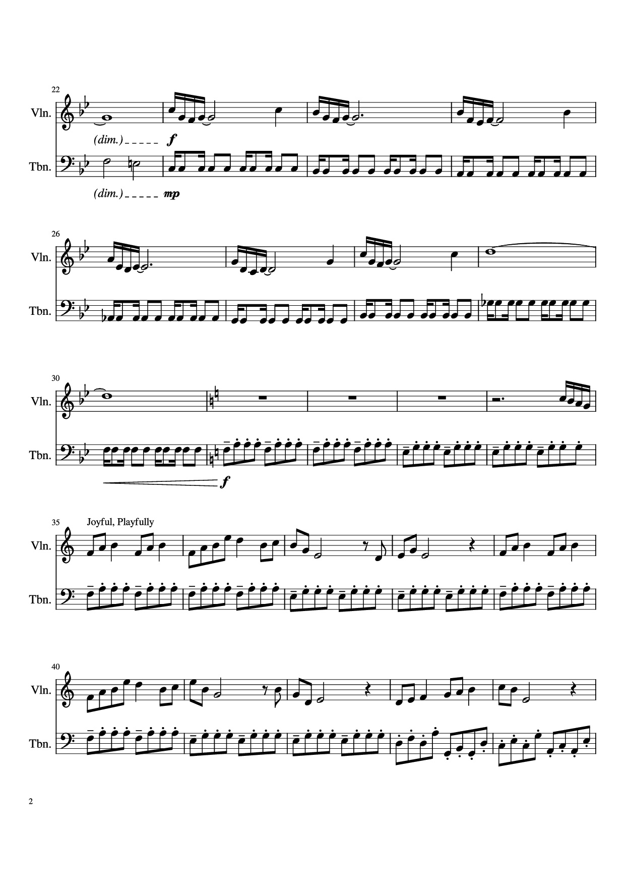 Page 2 of Sheet music PDF Hylian Duet Violin - Original Composers: Koji Kondo