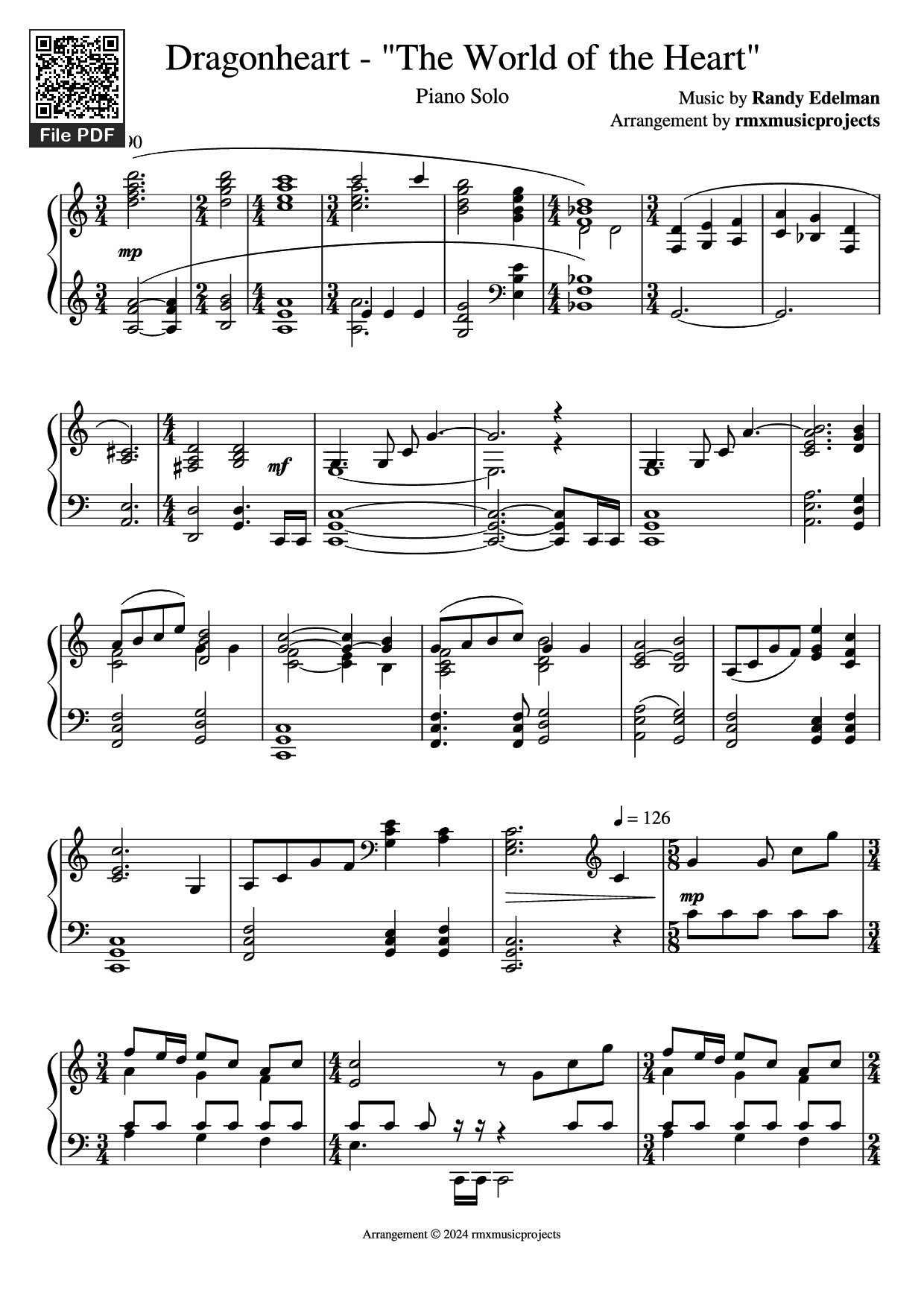 [Sheet] Dragonheart - The World of the Heart Piano PDF, chords Piano