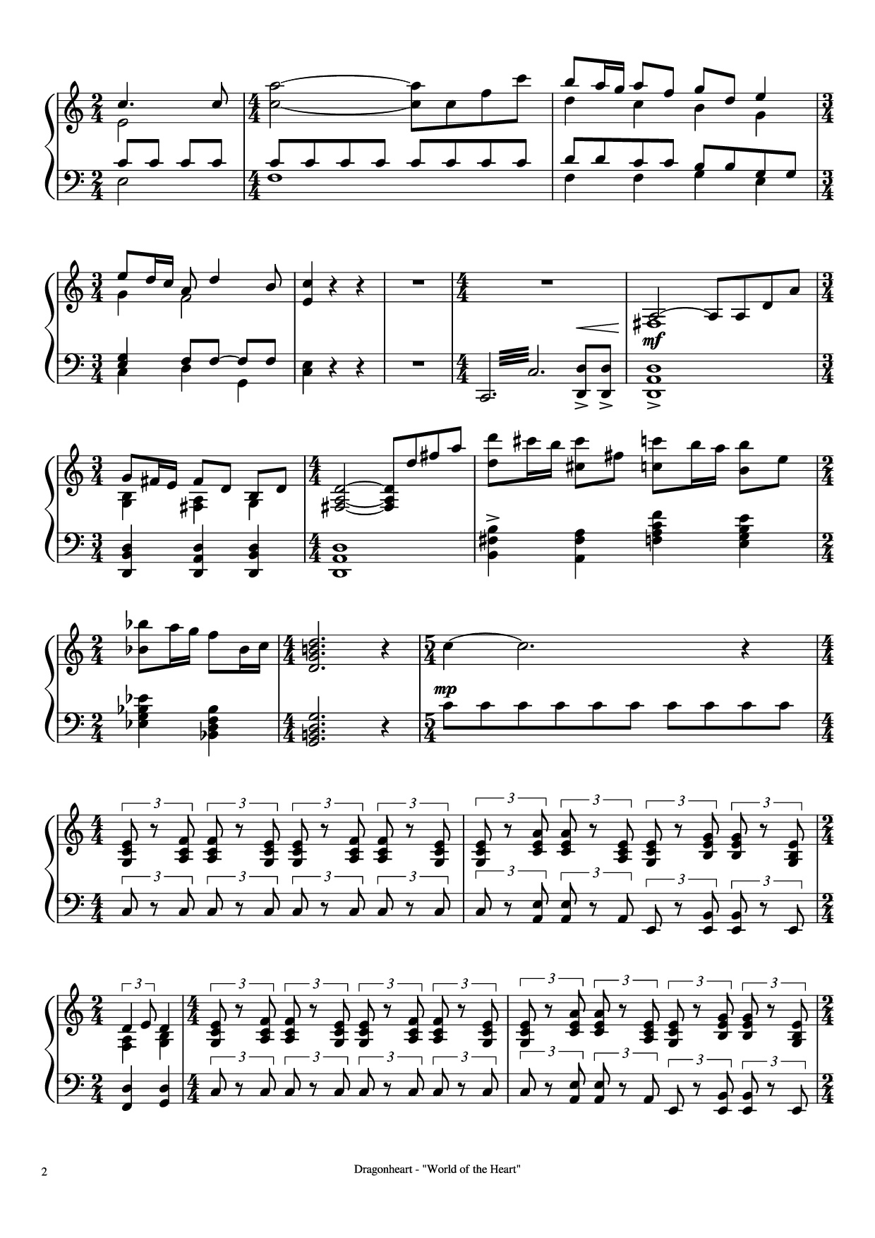 [Sheet] Dragonheart - The World of the Heart Piano PDF, chords Piano