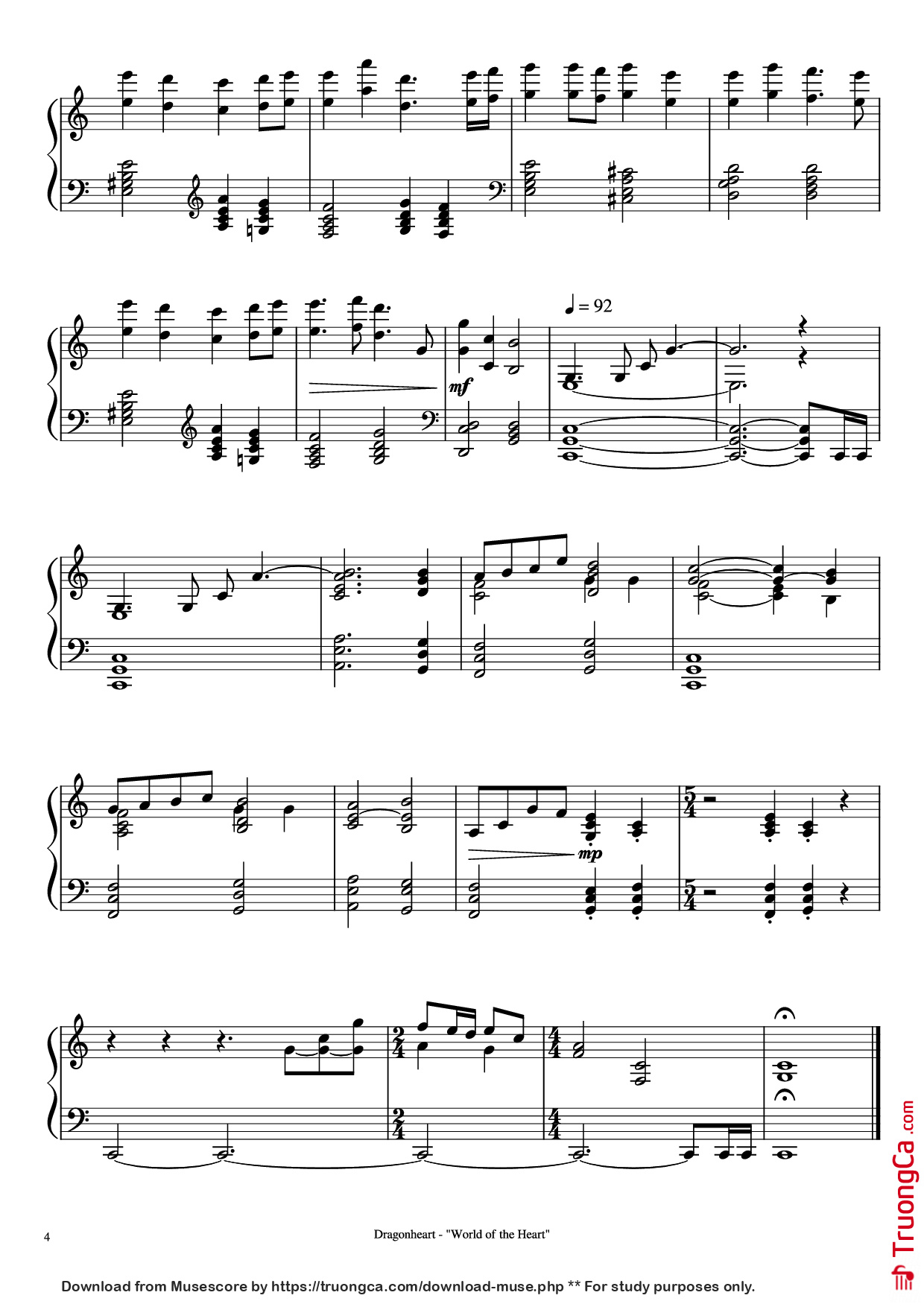Page 4 of Sheet music PDF Piano Dragonheart - The World of the Heart Piano - Music by Randy Edelman