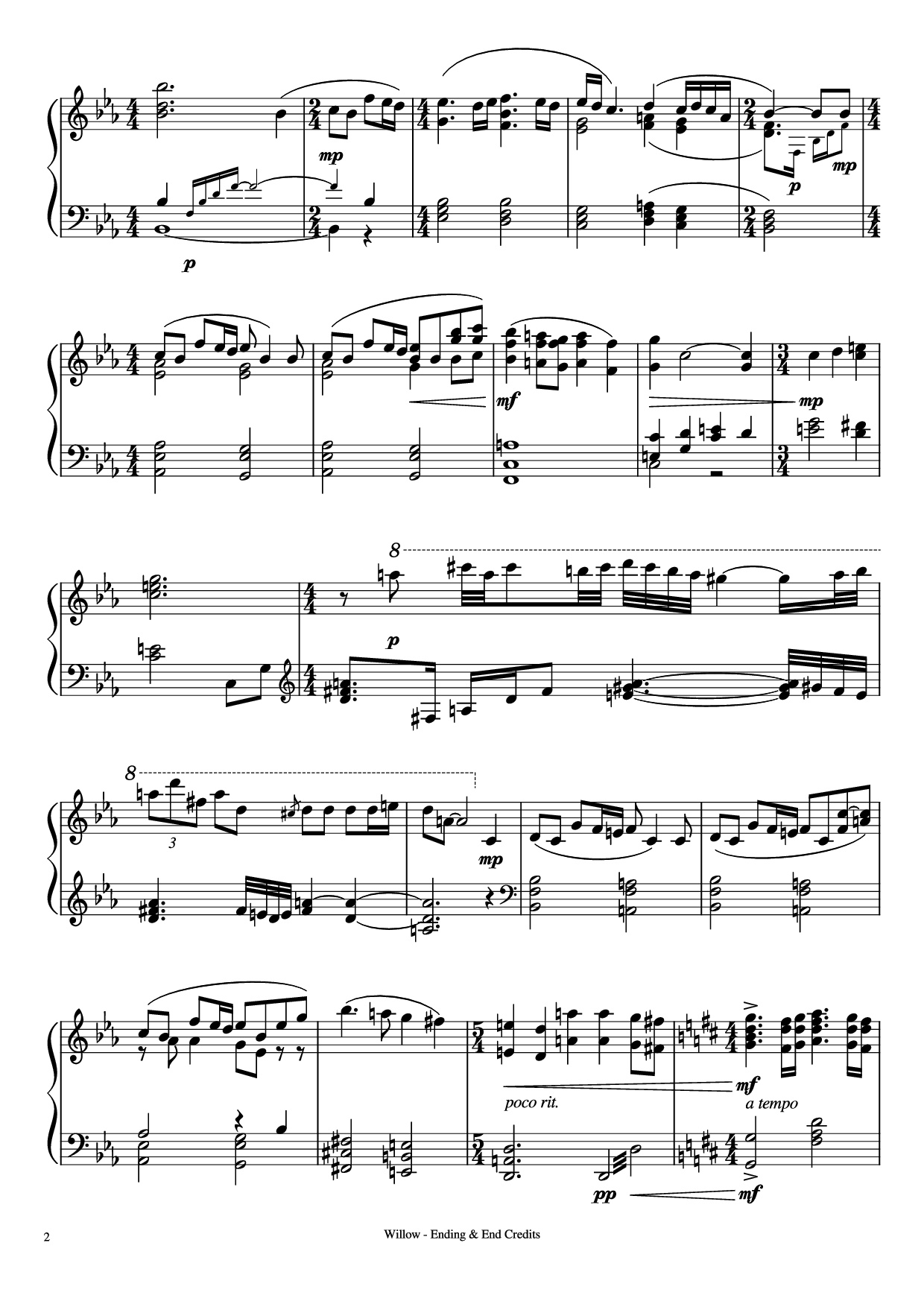Page 2 of Sheet music PDF Piano Willow - Ending & End Credits Piano - Music by James Horner