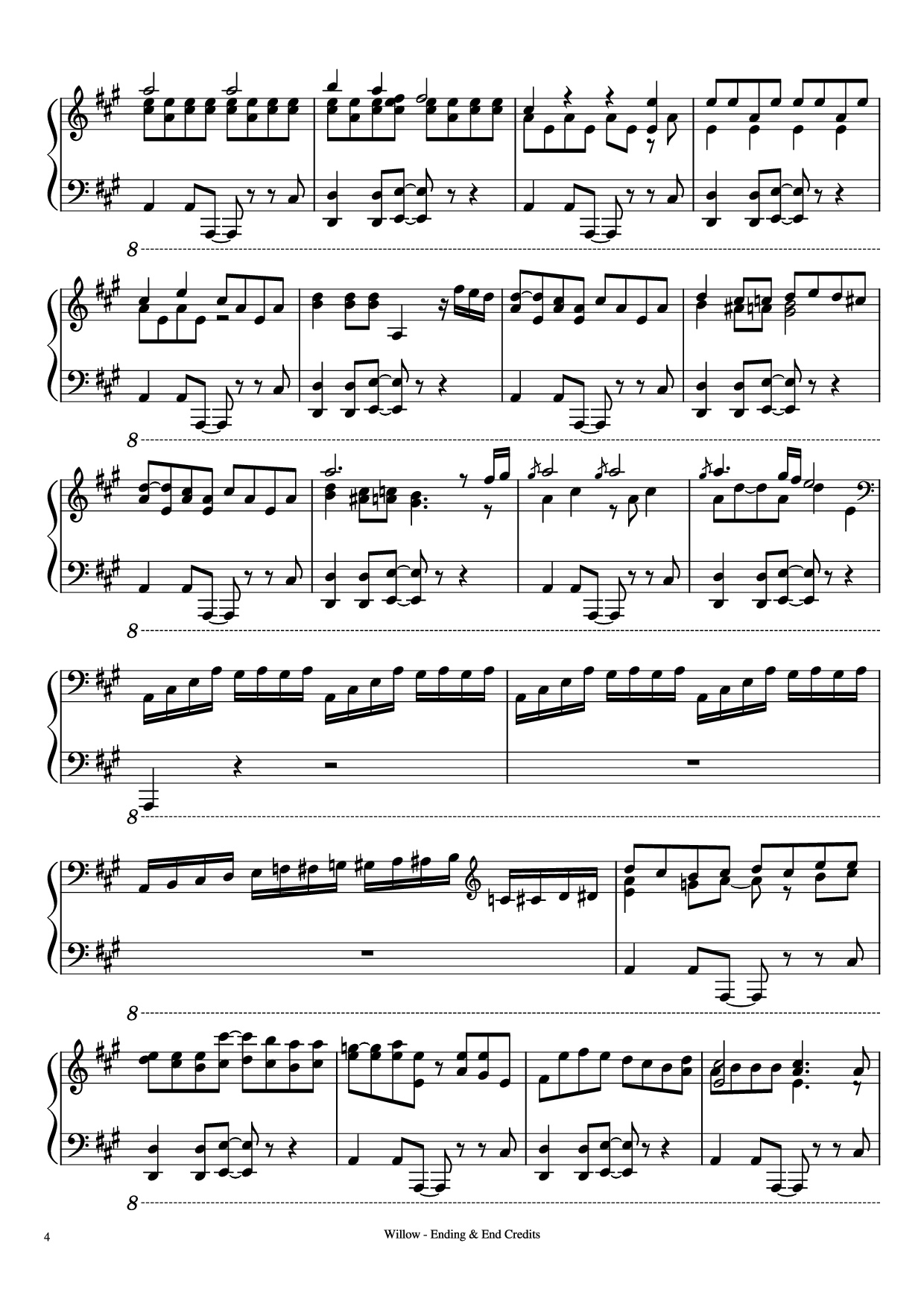Page 4 of Sheet music PDF Piano Willow - Ending & End Credits Piano - Music by James Horner