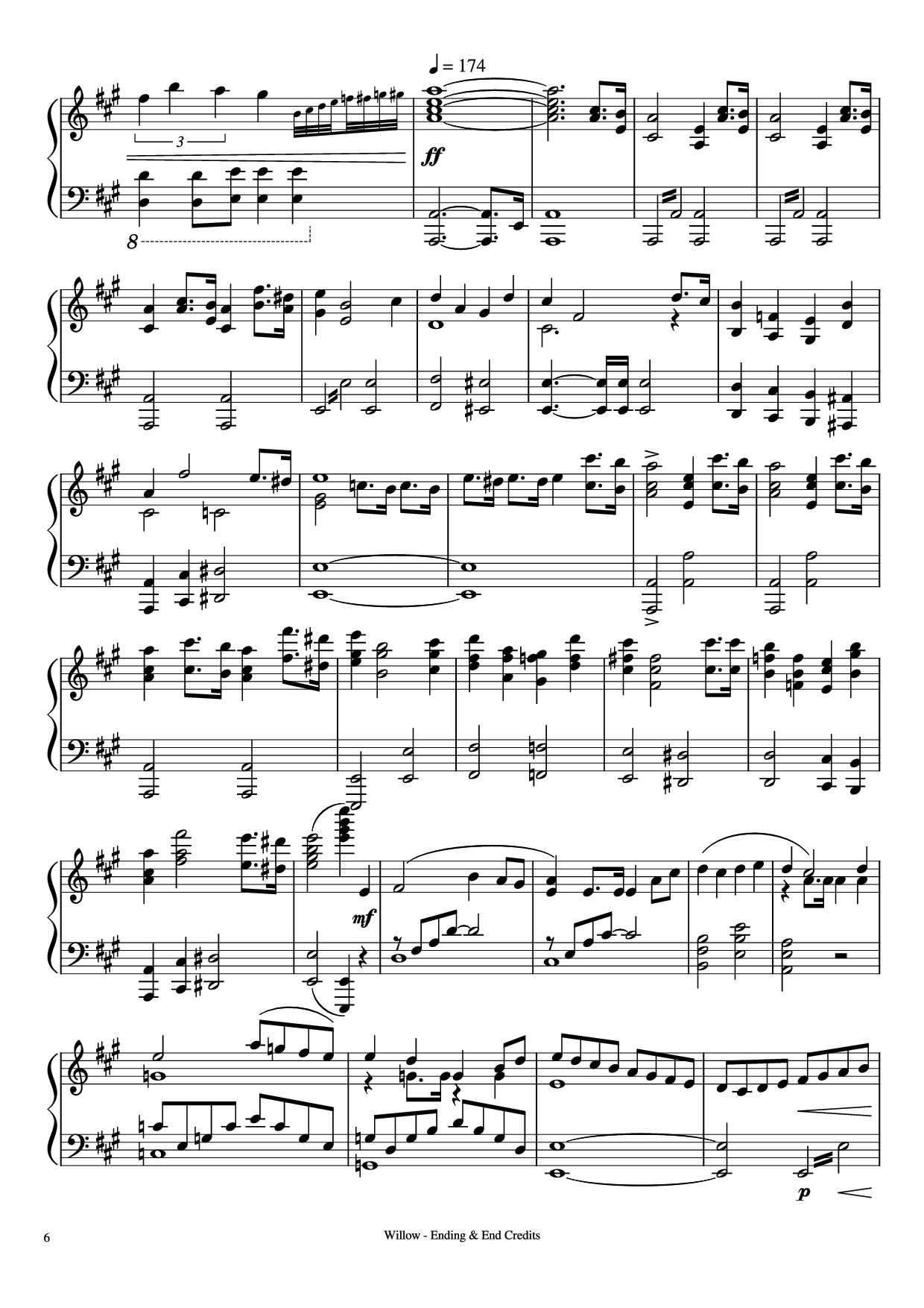 Page 6 of Sheet music PDF Piano Willow - Ending & End Credits Piano - Music by James Horner