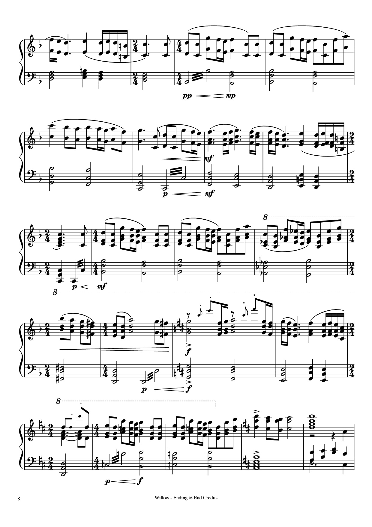 Page 8 of Sheet music PDF Piano Willow - Ending & End Credits Piano - Music by James Horner