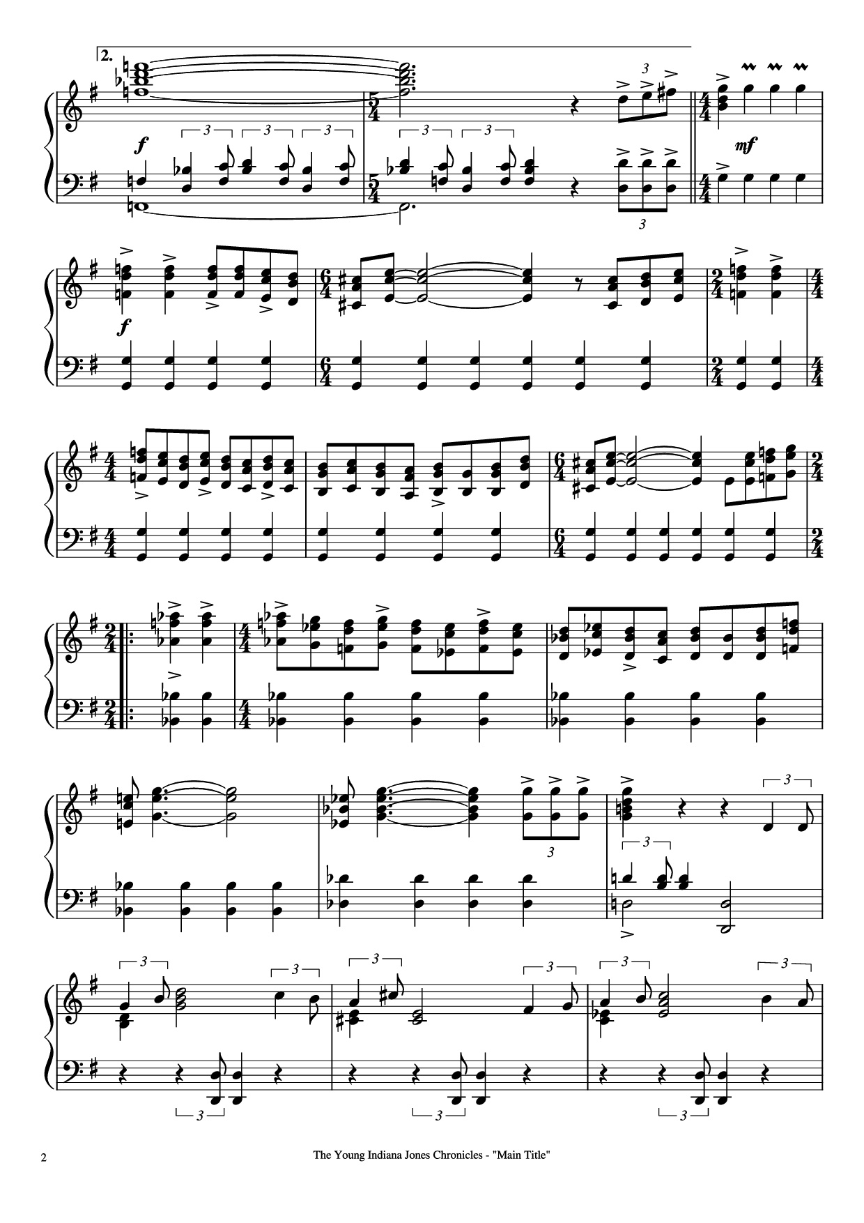 Page 2 of Sheet music PDF Piano The Young Indiana Jones Chronicles - Main Title Piano - Music by Laurence Rosenthal