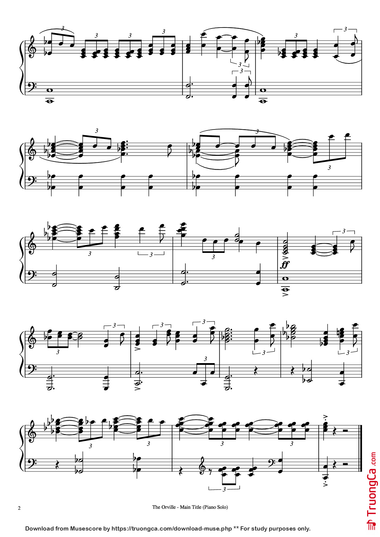 Page 2 of Sheet music PDF Piano The Orville - Main Title Piano - Music by Bruce Broughton