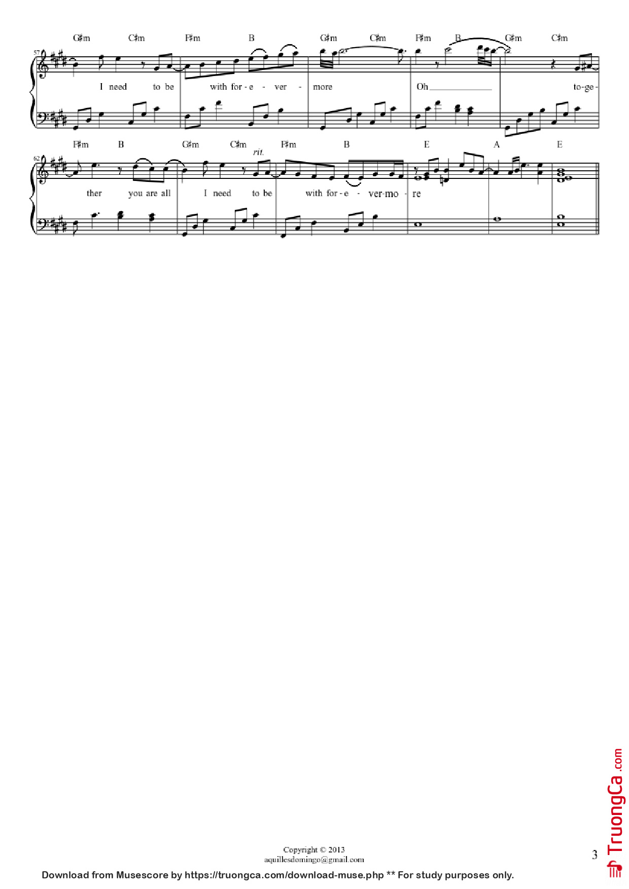 Page 3 of Sheet music PDF Piano Forevermore Piano - SIDE A