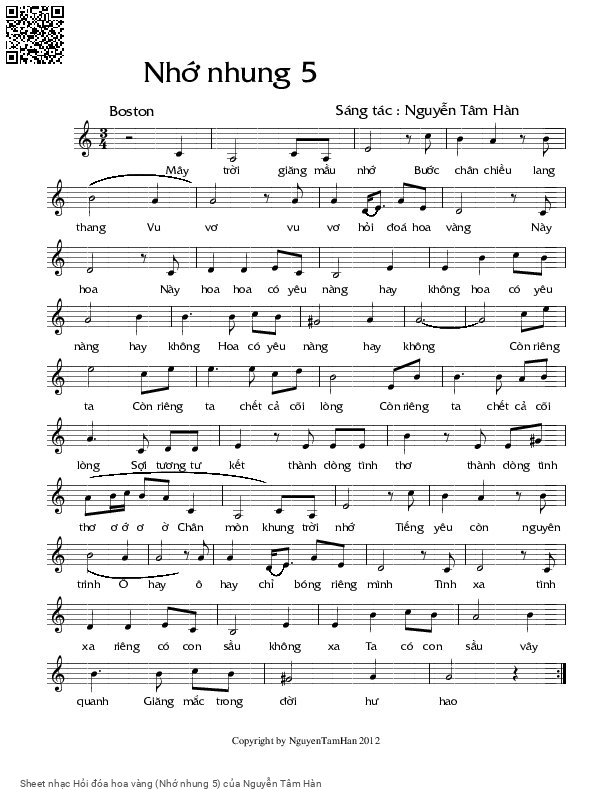 Sheet PDF of Hỏi đóa hoa vàng (Nhớ nhung 5)