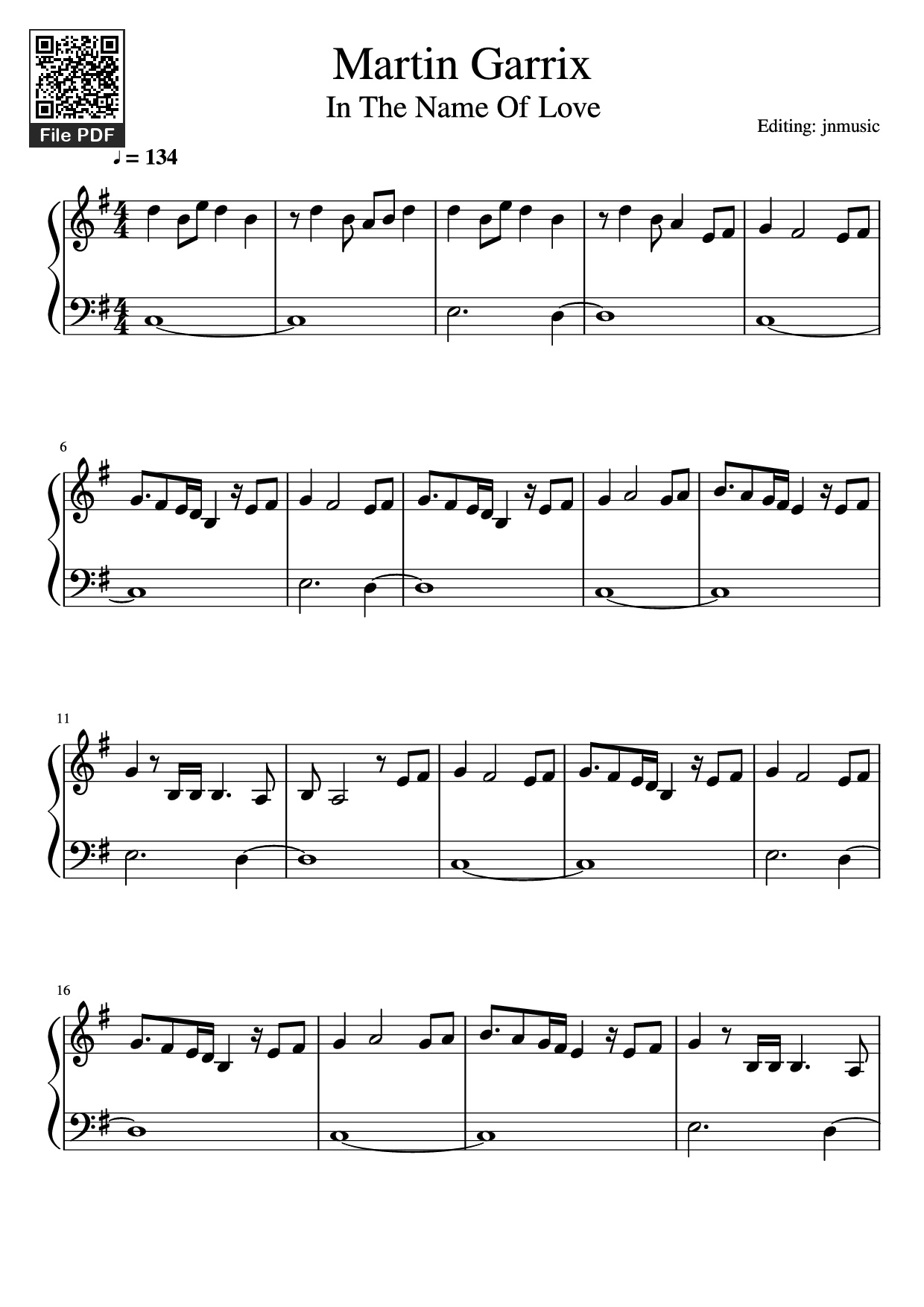Page 1 of Sheet music PDF Piano Martin Garrix Piano - Editing: jnmusic