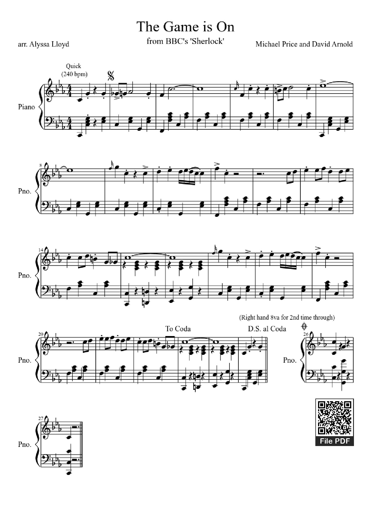Sheet PDF of The Game is On Piano