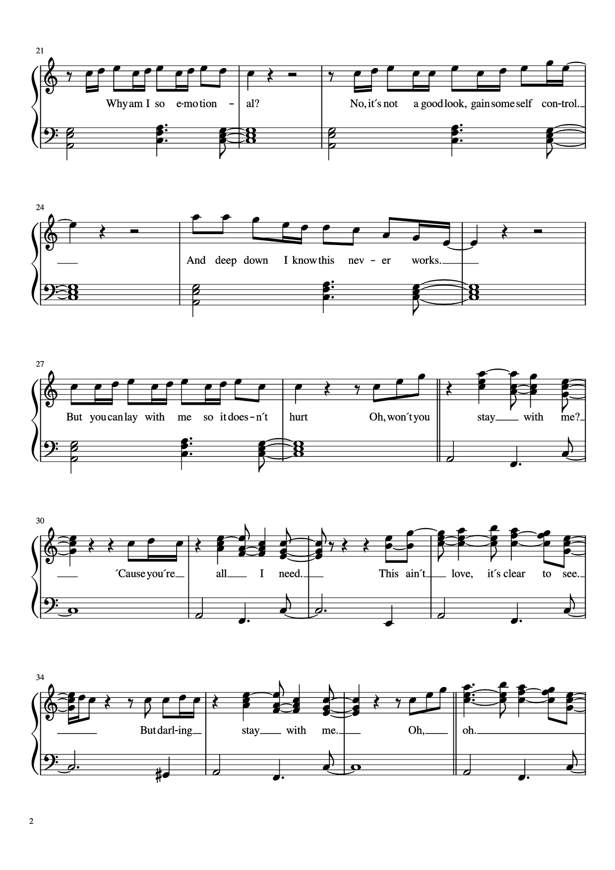 Page 2 of Sheet music PDF Piano Stay with me Piano - Undefined