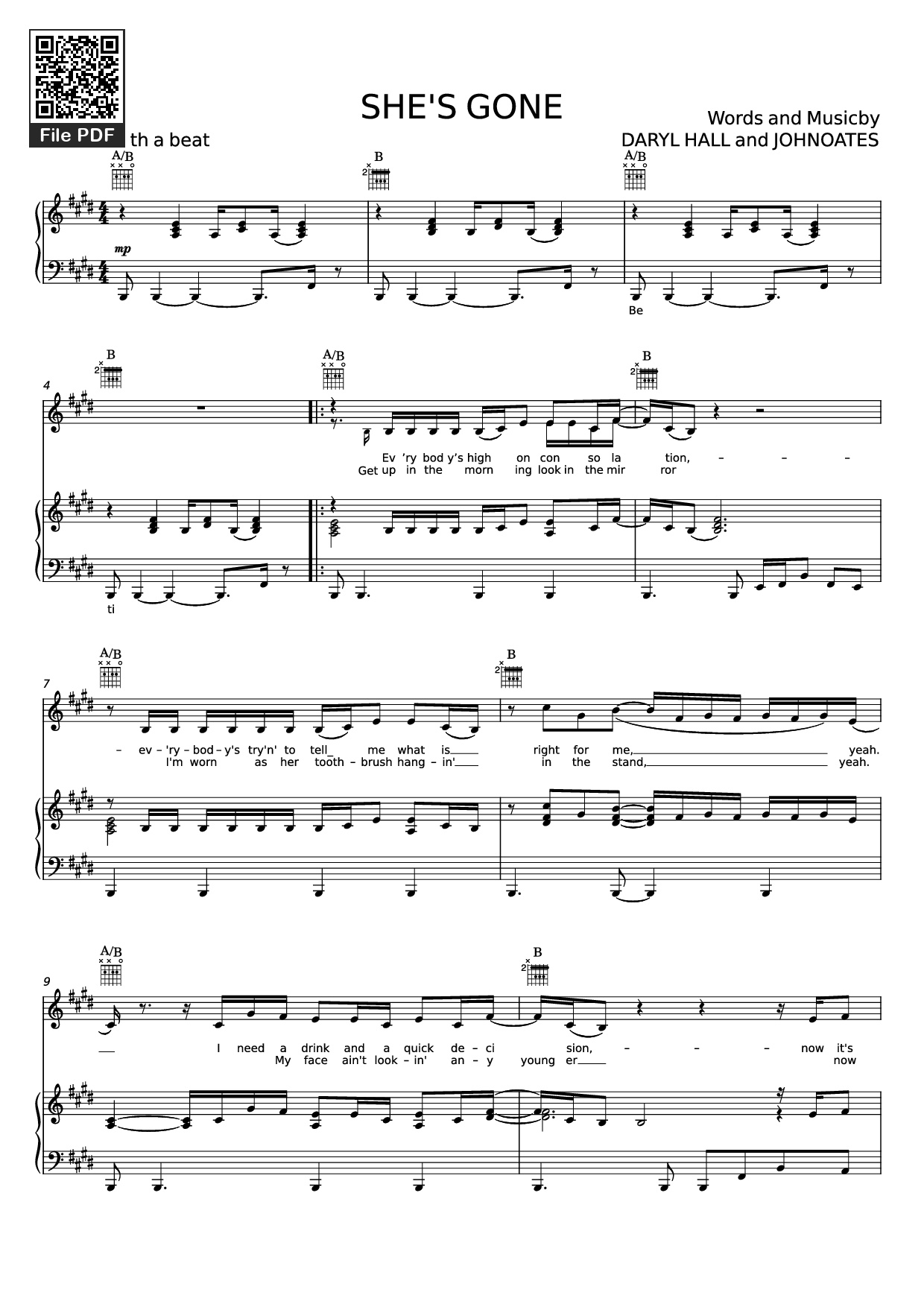Sheet PDF of SHE'S GONE Piano