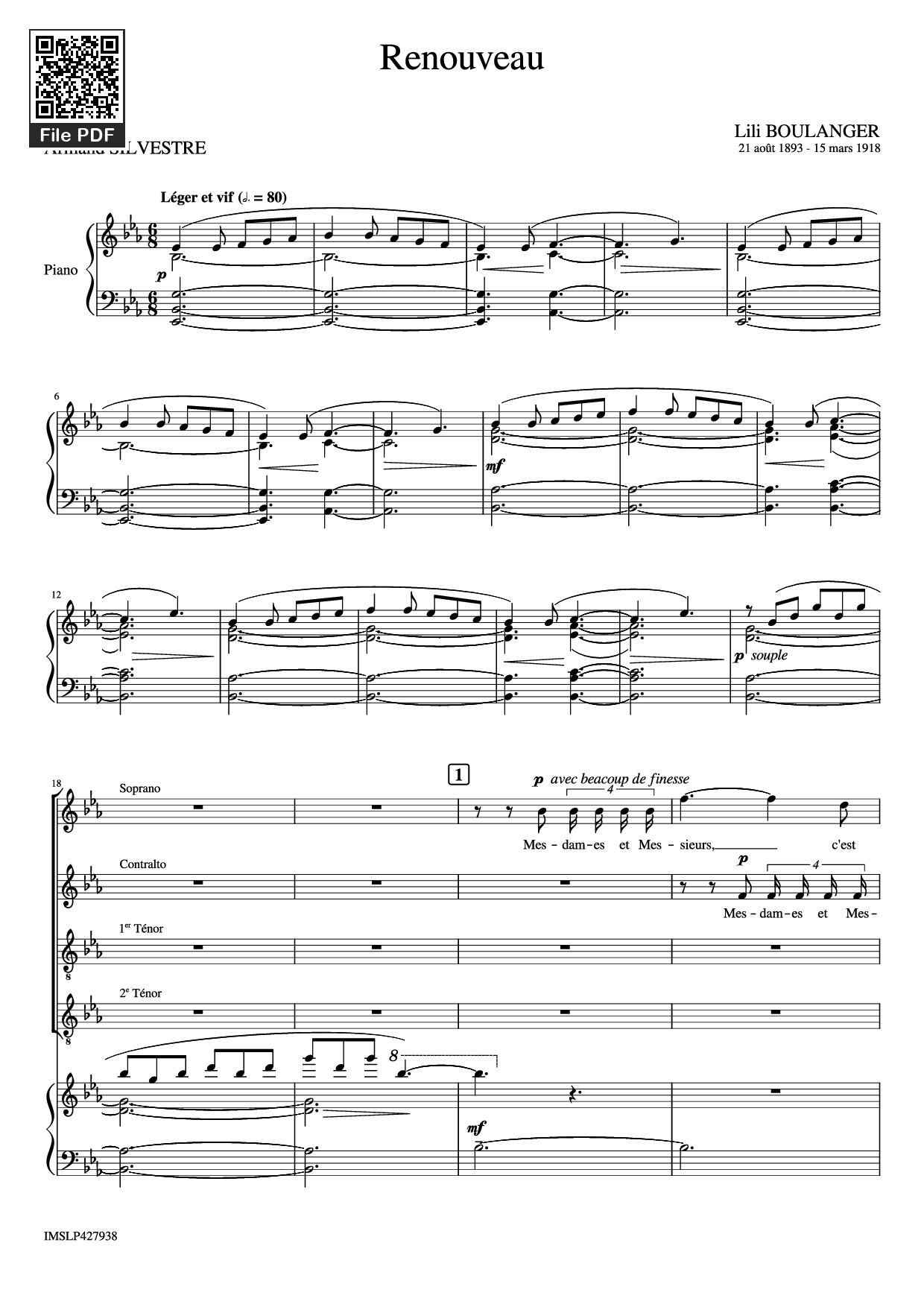 Page 1 of Sheet music PDF Piano Renouveau Piano - Lili BOULANGER