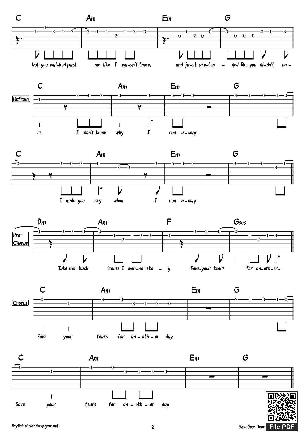 Page 2 of Sheet music PDF Guitar Tab ~ Save Your Tears ~ Guitar TAB - The Weeknd