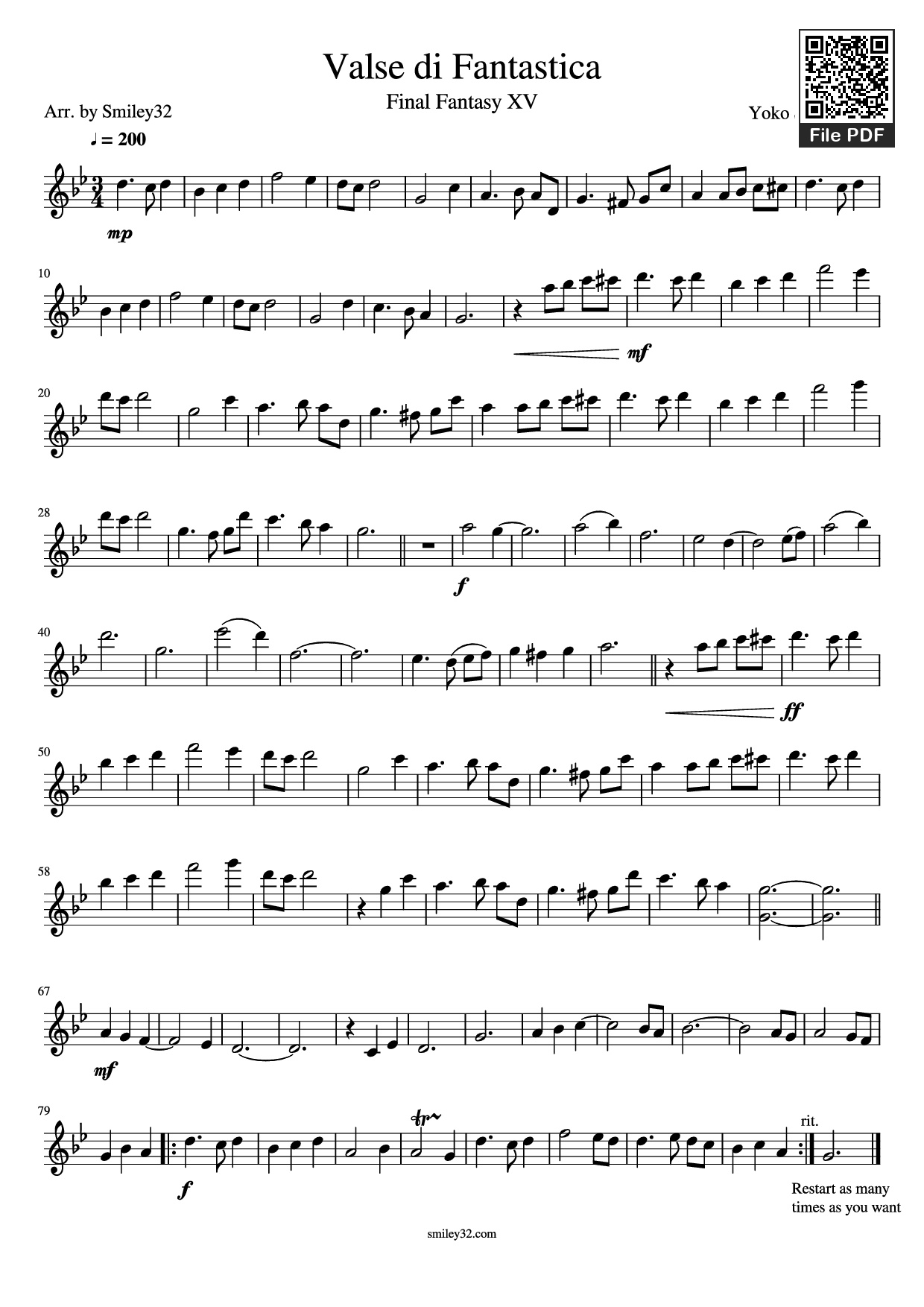 Sheet PDF of Valse di Fantastica Violin