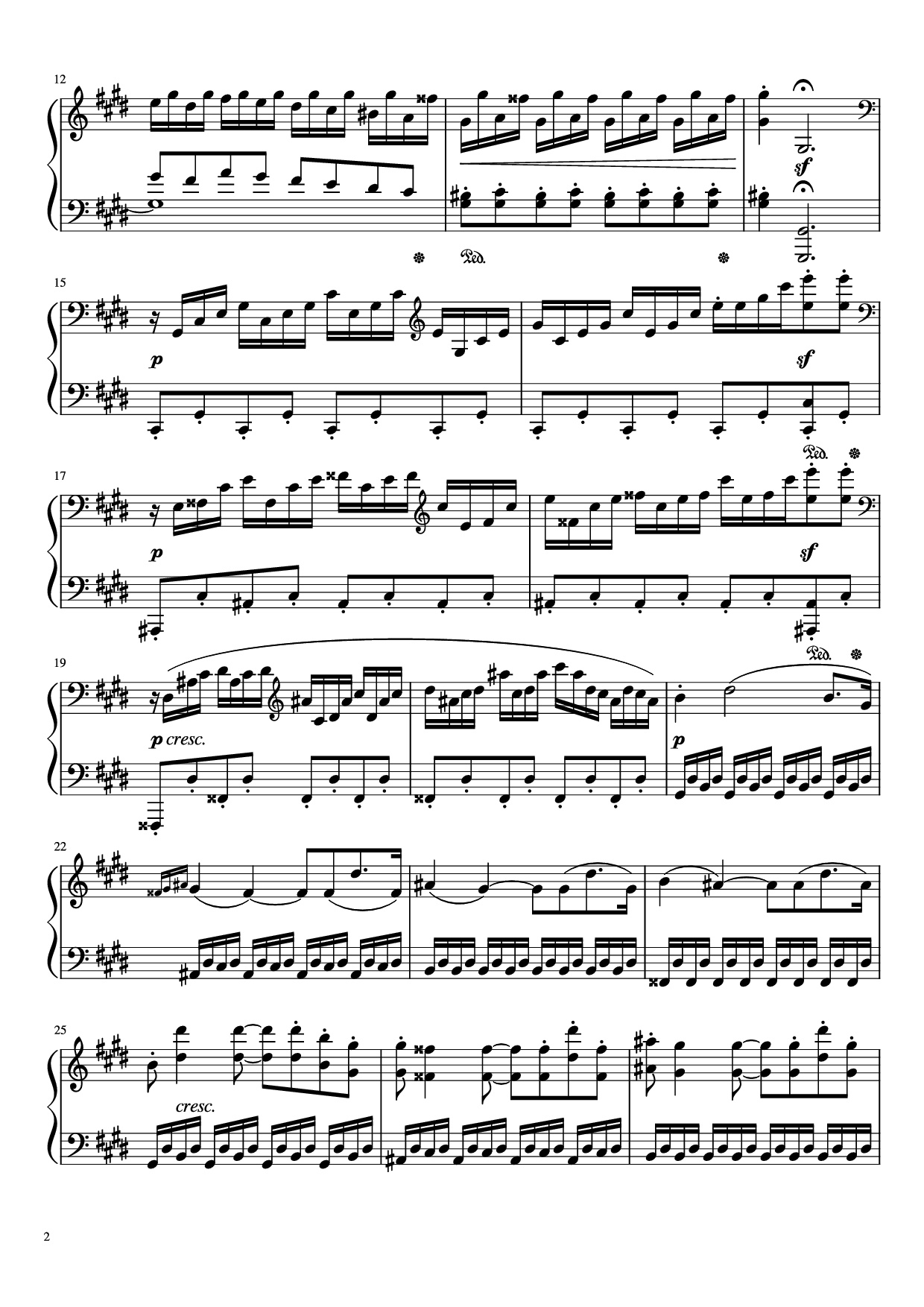 Page 2 of Sheet music PDF Piano Sonata in C# Minor, Moonlight Piano - LUDWIG VAN BEETHOVEN