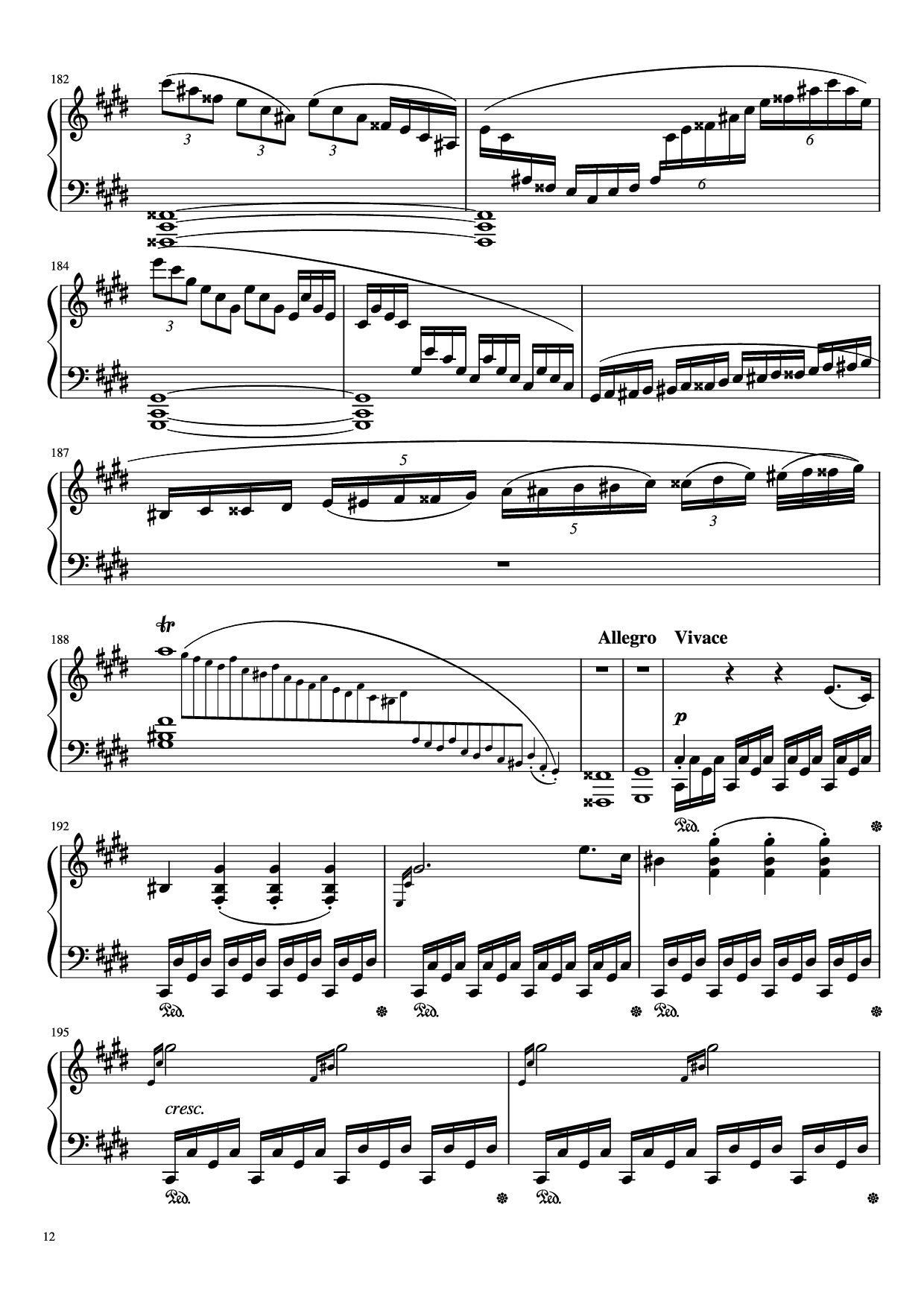 Page 12 of Sheet music PDF Piano Sonata in C# Minor, Moonlight Piano - LUDWIG VAN BEETHOVEN