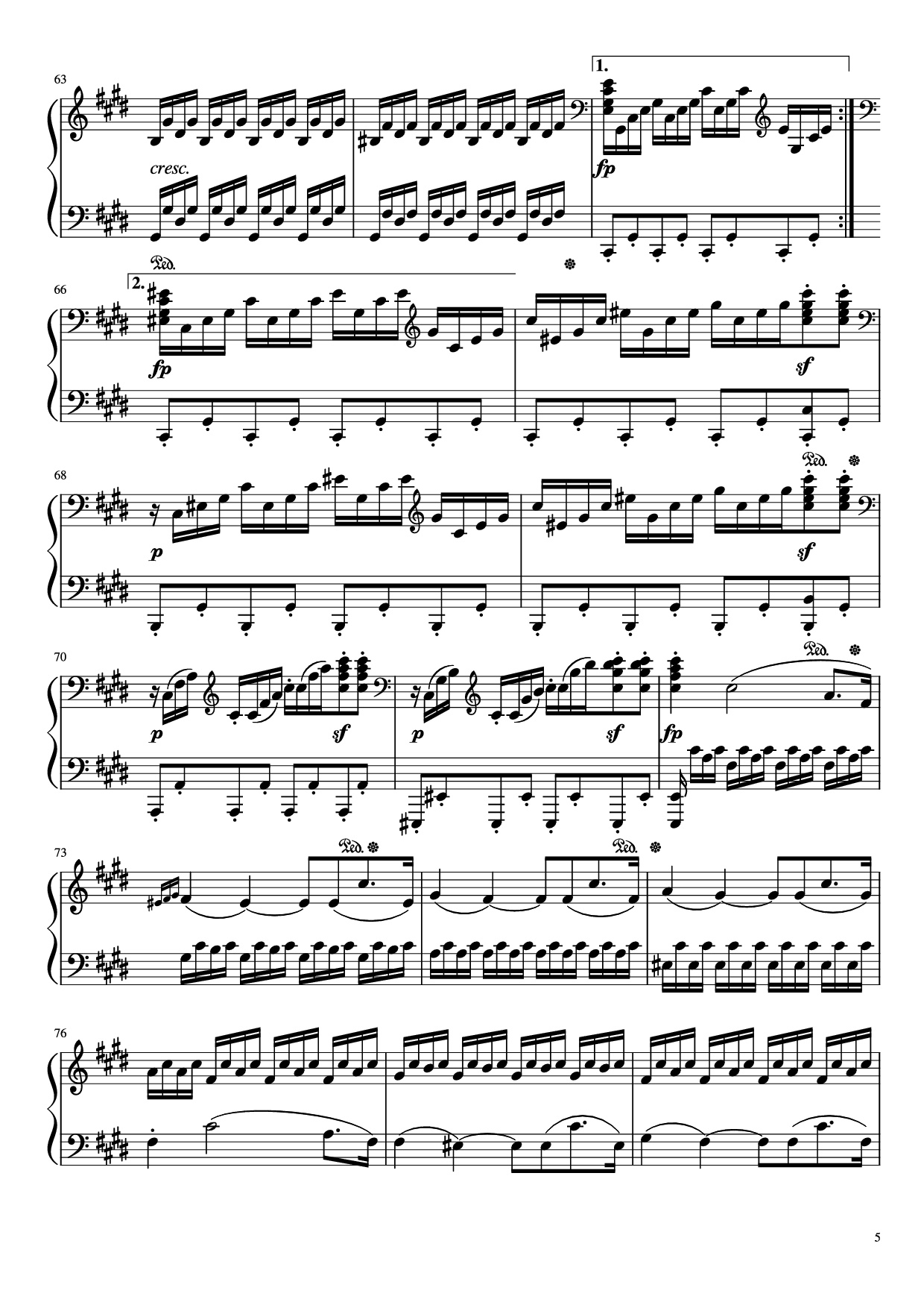 Page 5 of Sheet music PDF Piano Sonata in C# Minor, Moonlight Piano - LUDWIG VAN BEETHOVEN
