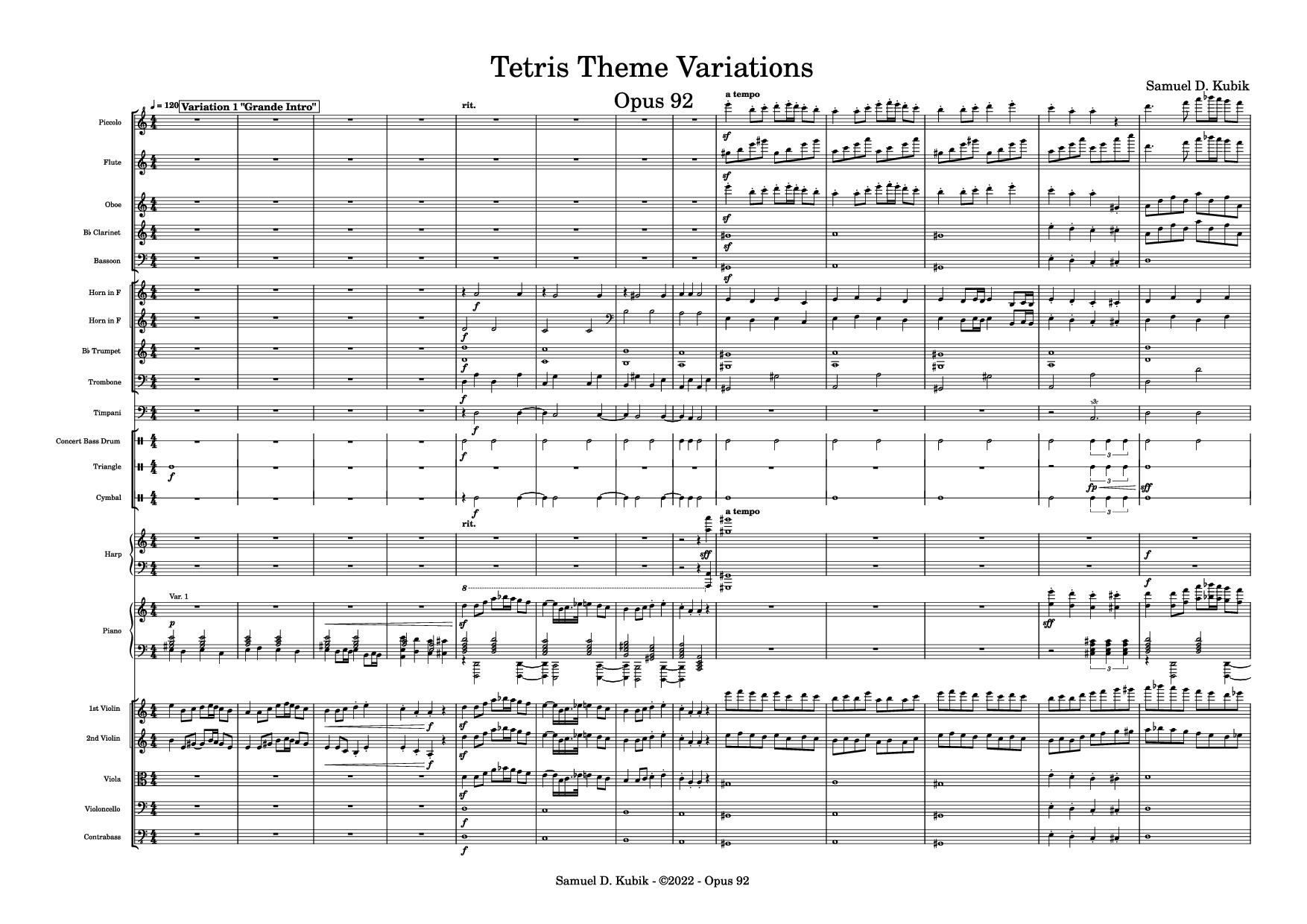 Sheet PDF of Tetris Theme Variations Piano