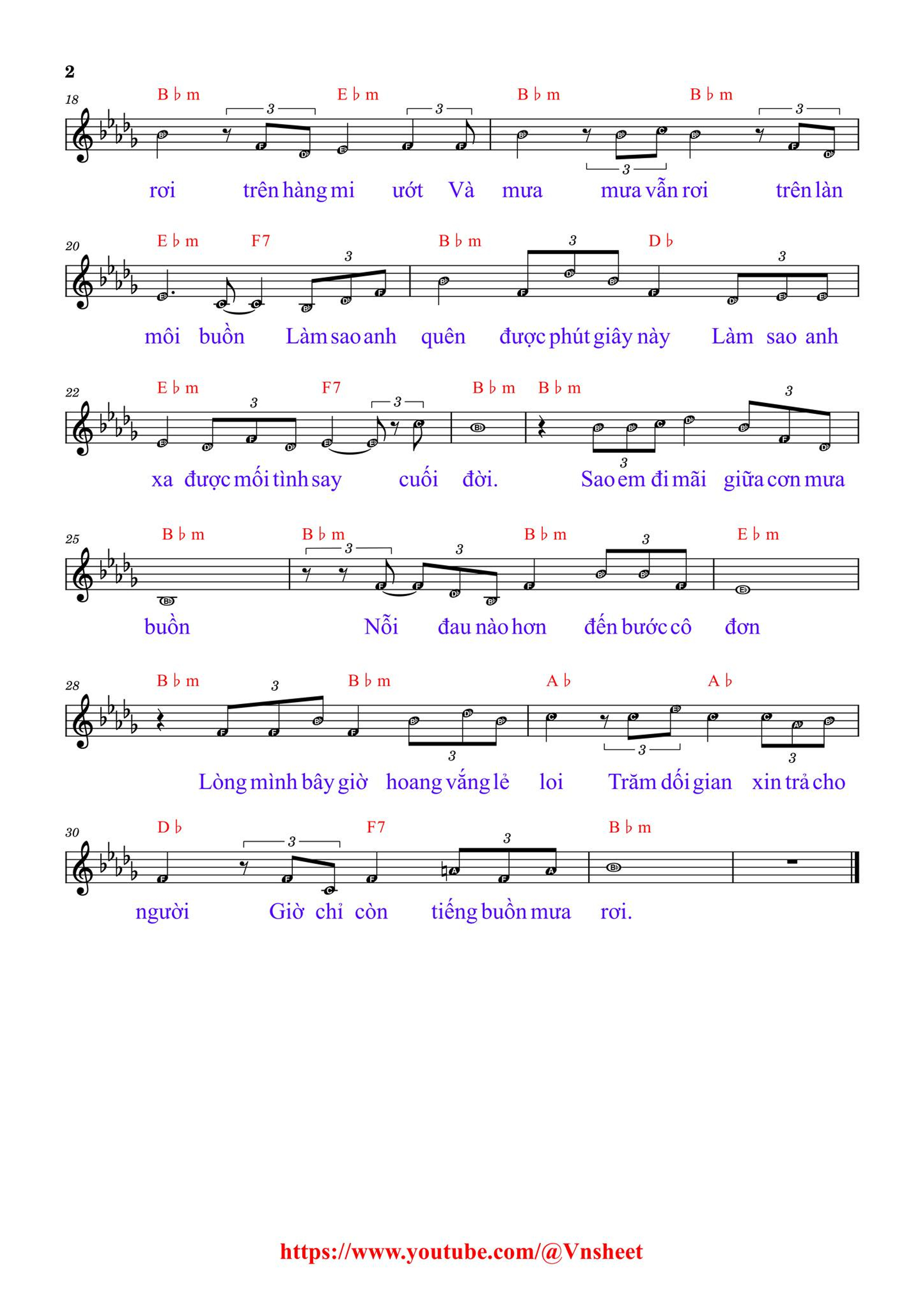 Page 2 of Sheet music PDF Mưa chiều - Anh Bằng