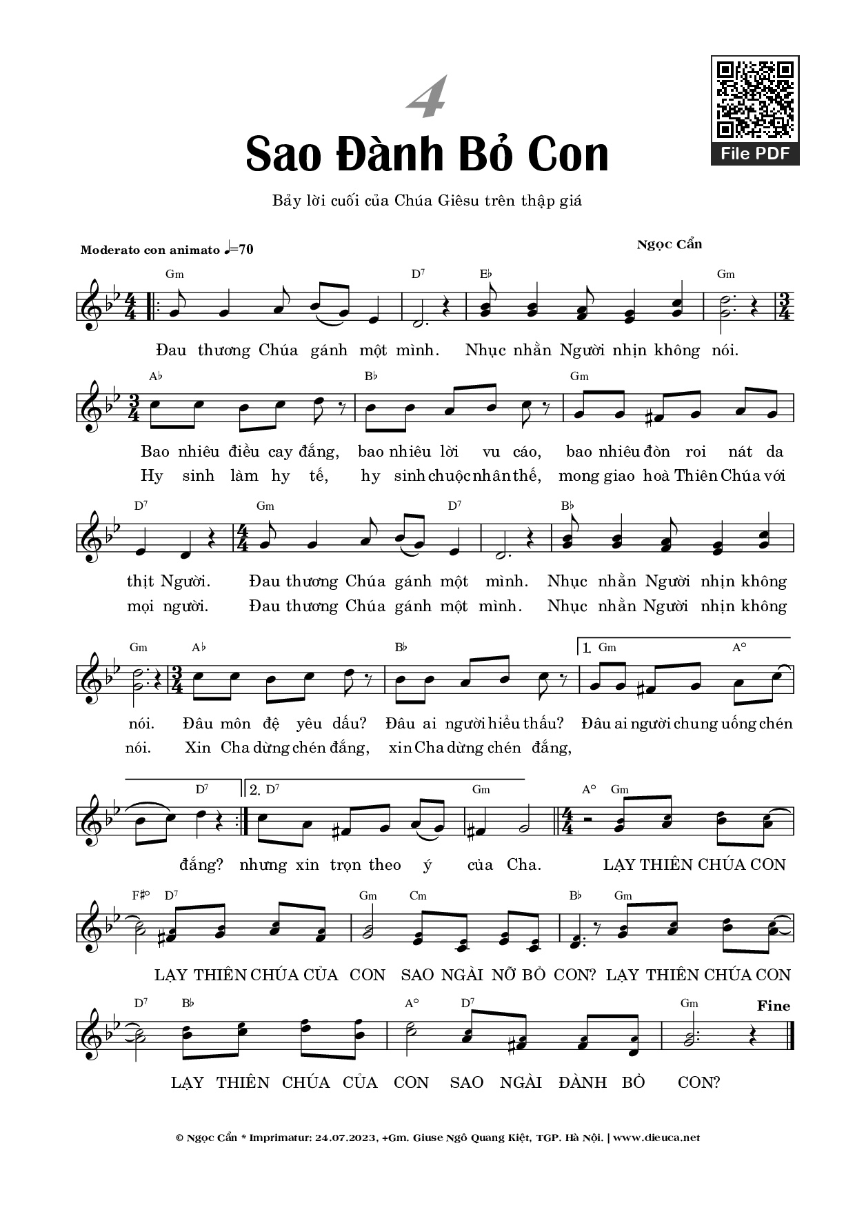 Page 1 of Sheet music PDF Sao Đành Bỏ Con - Ngọc Cẩn