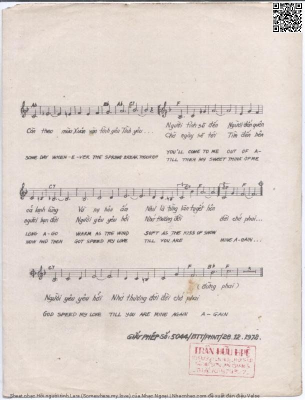 Page 3 of Sheet music PDF Hỡi người tình Lara (Somewhere my love) - Nhạc Ngoại