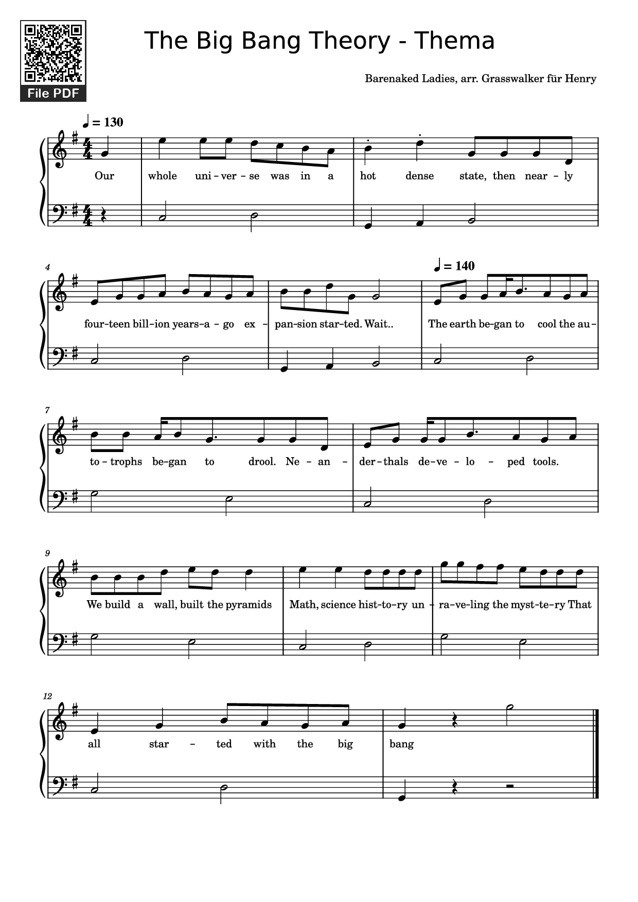 Page 1 of Sheet music PDF Piano The Big Bang Theory - Thema Piano - Barenaked Ladies, arr. Grasswalker für Henry
