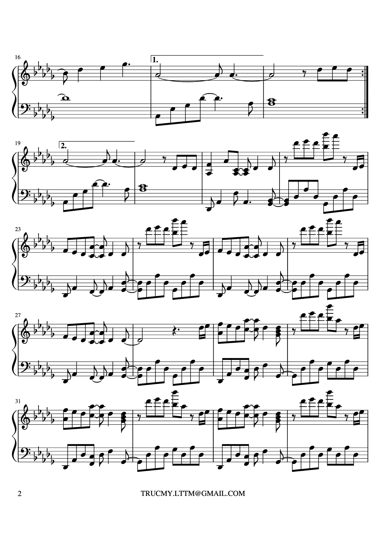 Page 2 of Sheet music PDF Piano Maybe Yurima Piano - YURIMA
