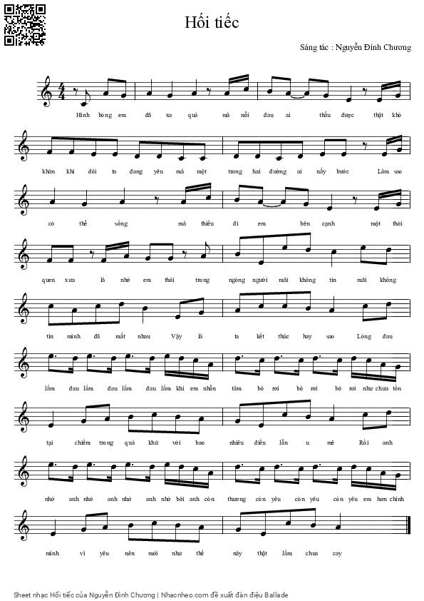 Sheet PDF of Hối tiếc - Nguyễn Đình Chương