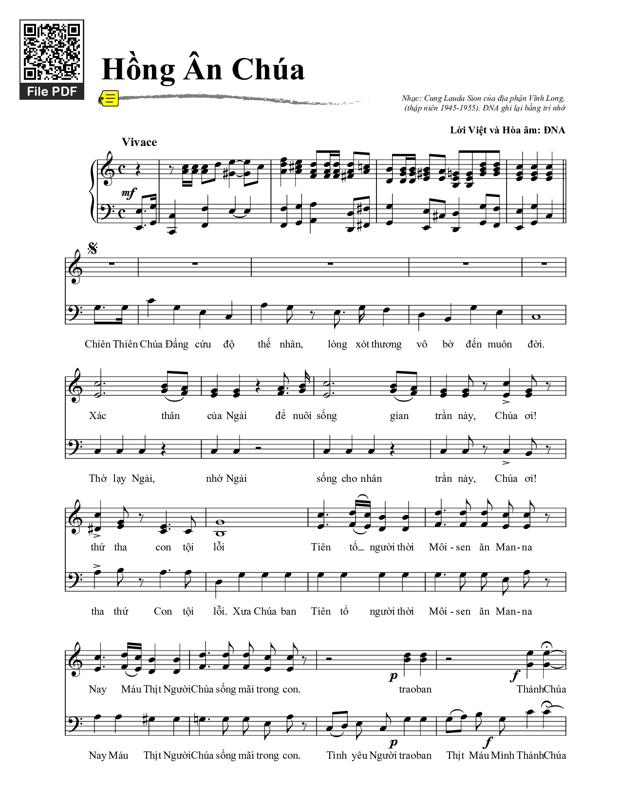 Page 1 of Sheet music PDF Hồng Ân Chúa - Lauda Sion