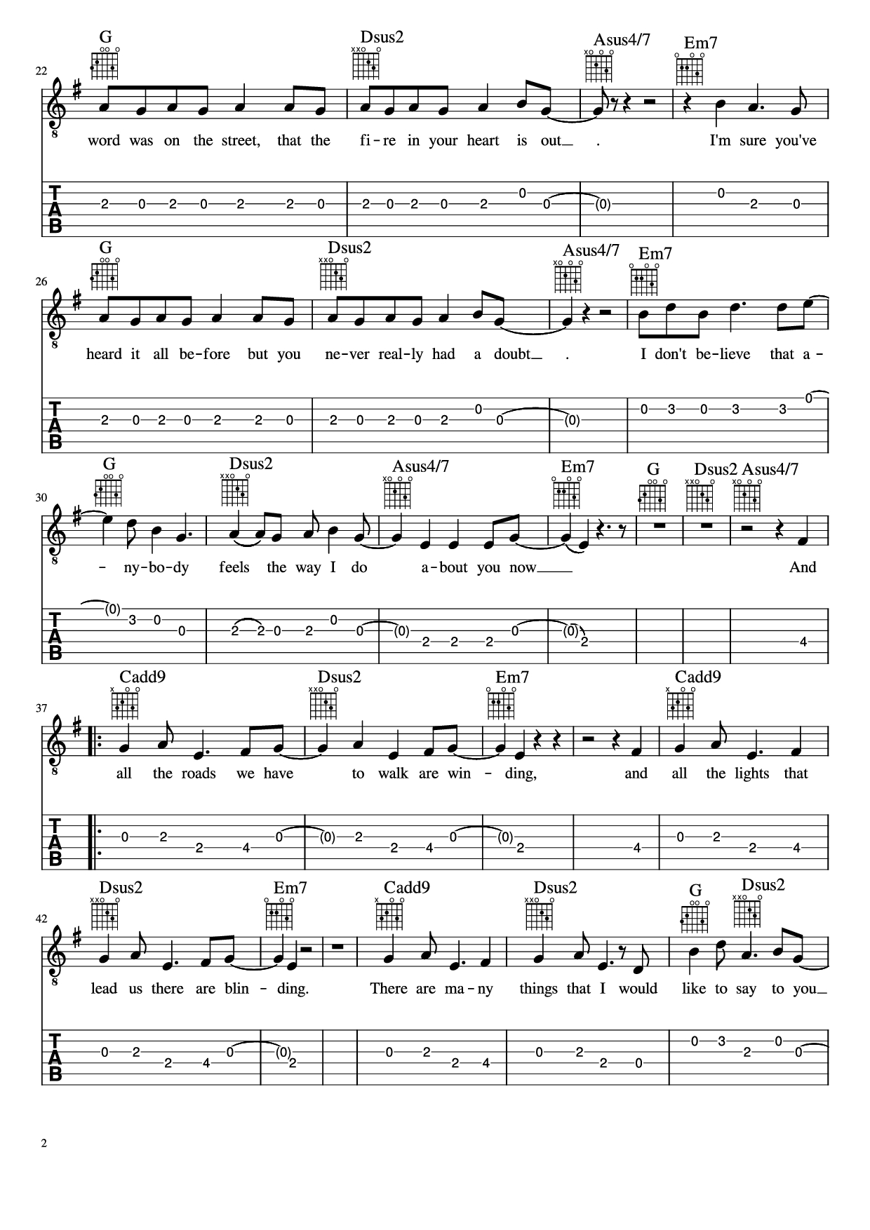Page 2 of Sheet music PDF Guitar Tab Wonderwall Guitar TAB - Oasis