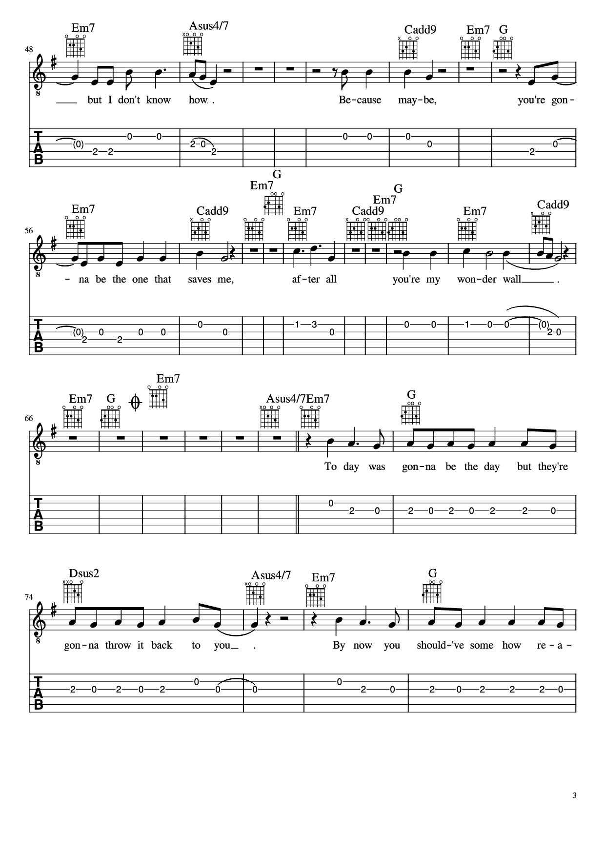 Page 3 of Sheet music PDF Guitar Tab Wonderwall Guitar TAB - Oasis