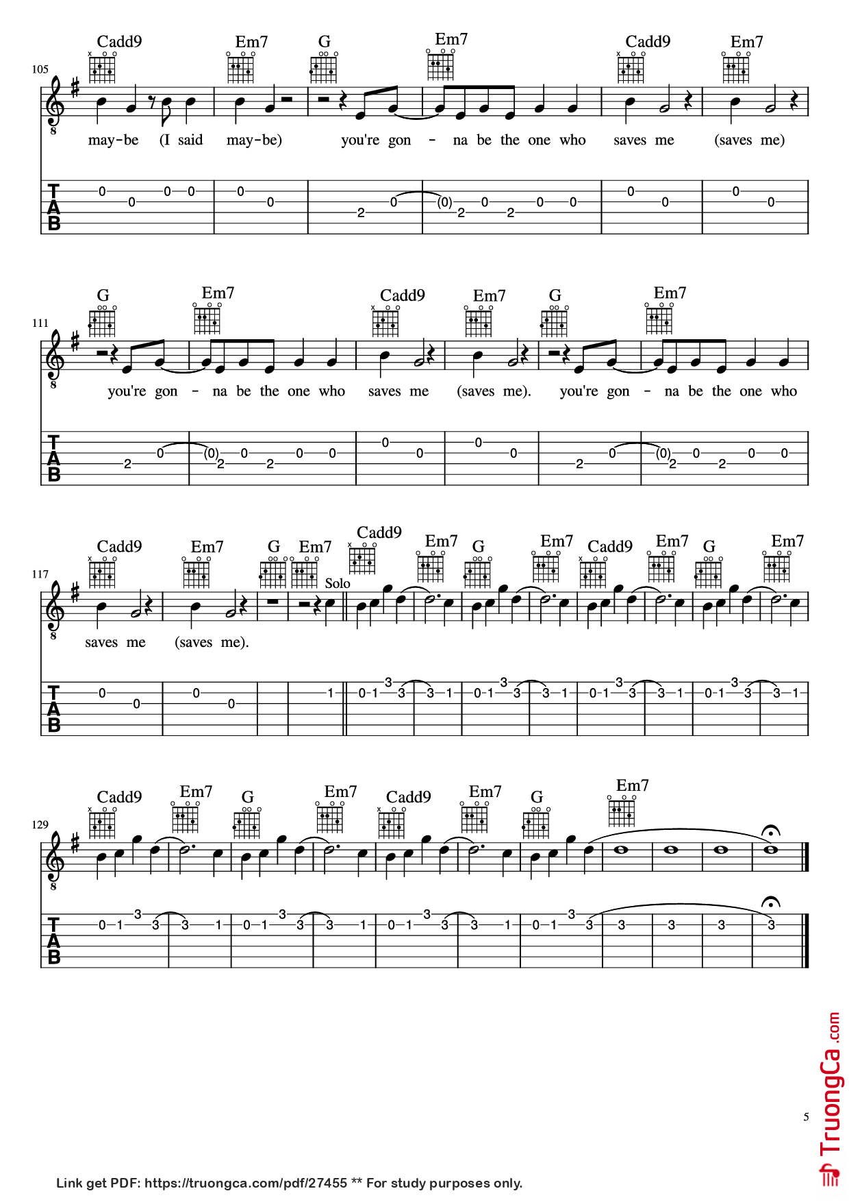 Page 5 of Sheet music PDF Guitar Tab Wonderwall Guitar TAB - Oasis