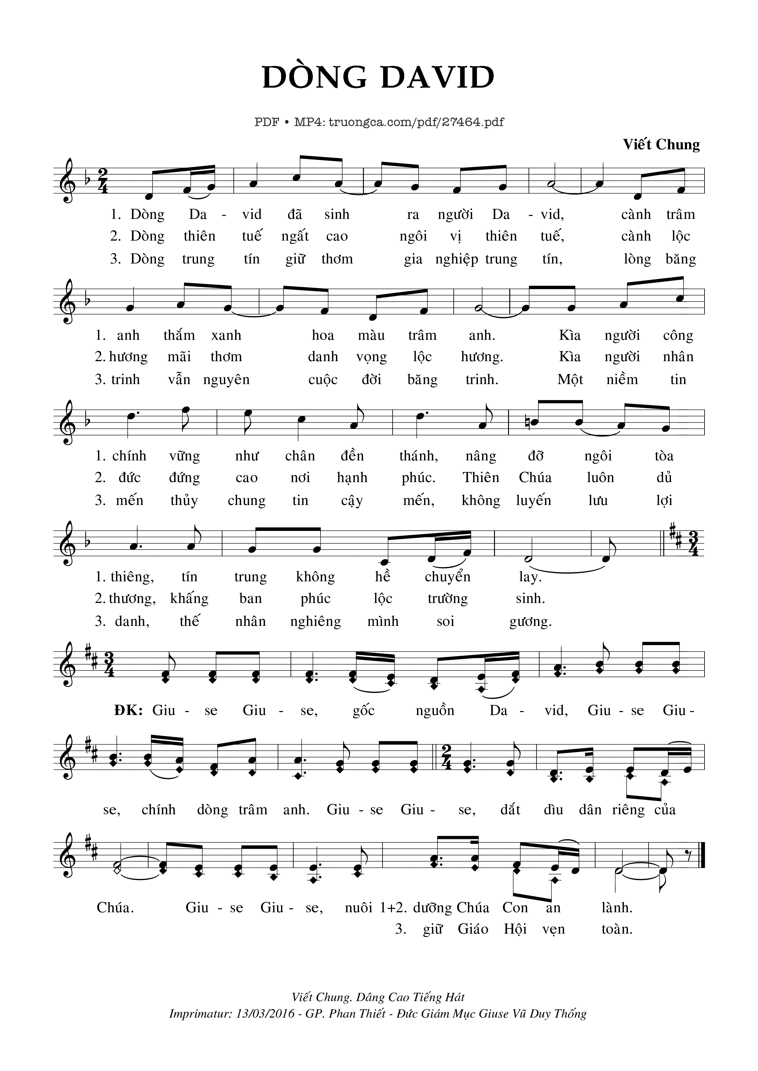 Sheet PDF of Dòng David - Viết Chung