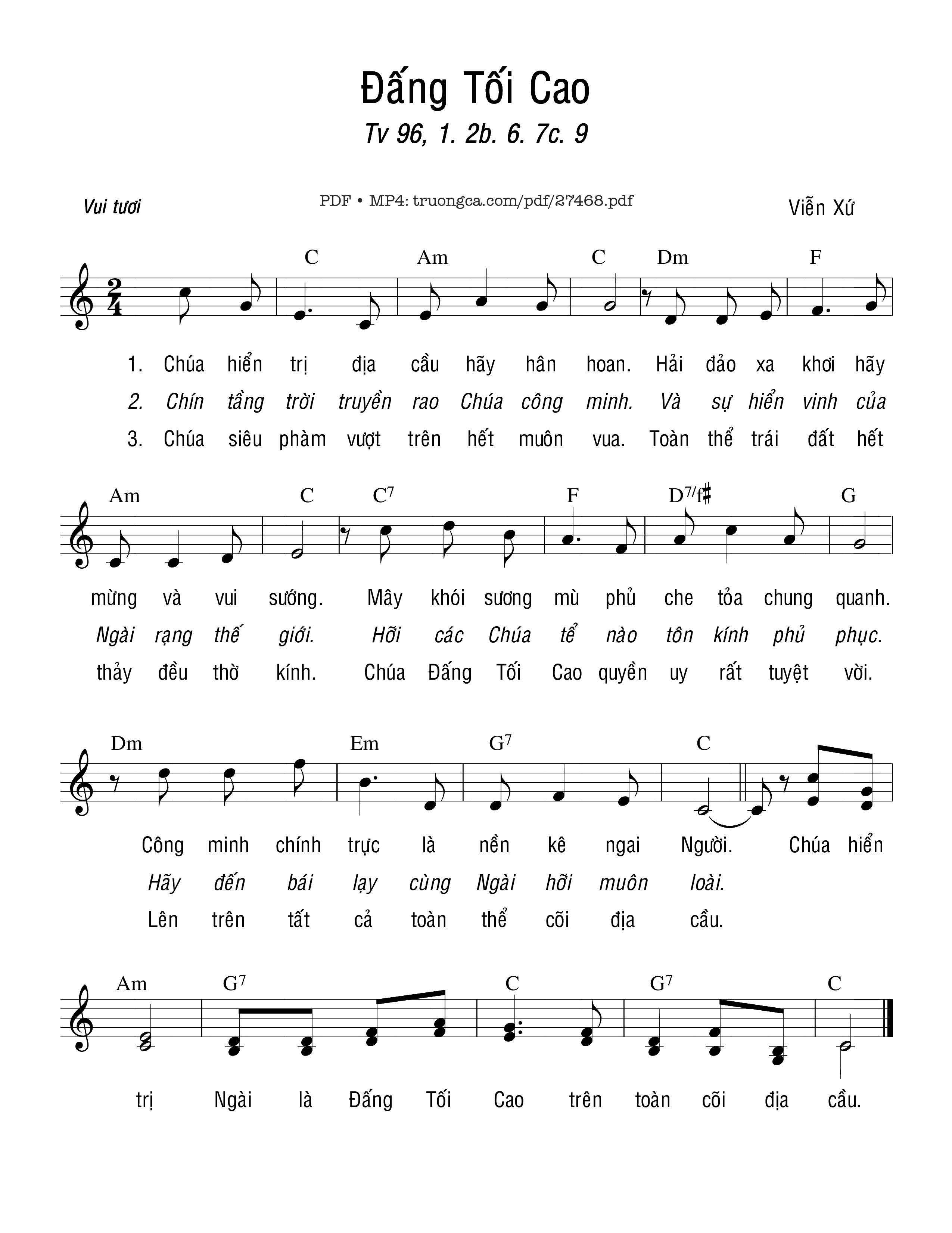 Sheet PDF of Thánh Vịnh 96, Đấng Tối Cao