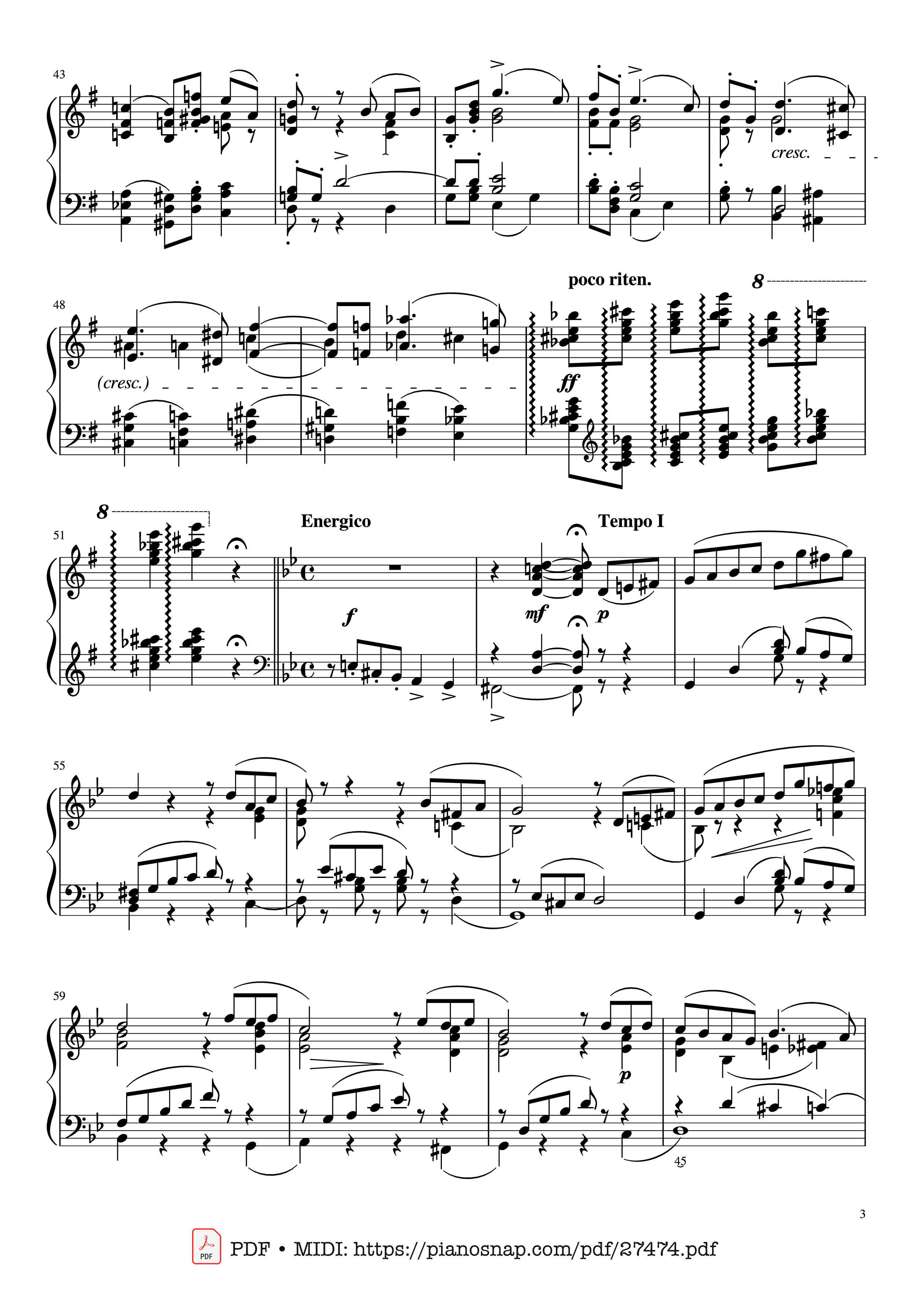 Page 3 of Sheet music PDF Piano The Seasons, Op. 37a, June, Barcarolle, Tchaikovsky - Pyotr Ilyich Tchaikovsky